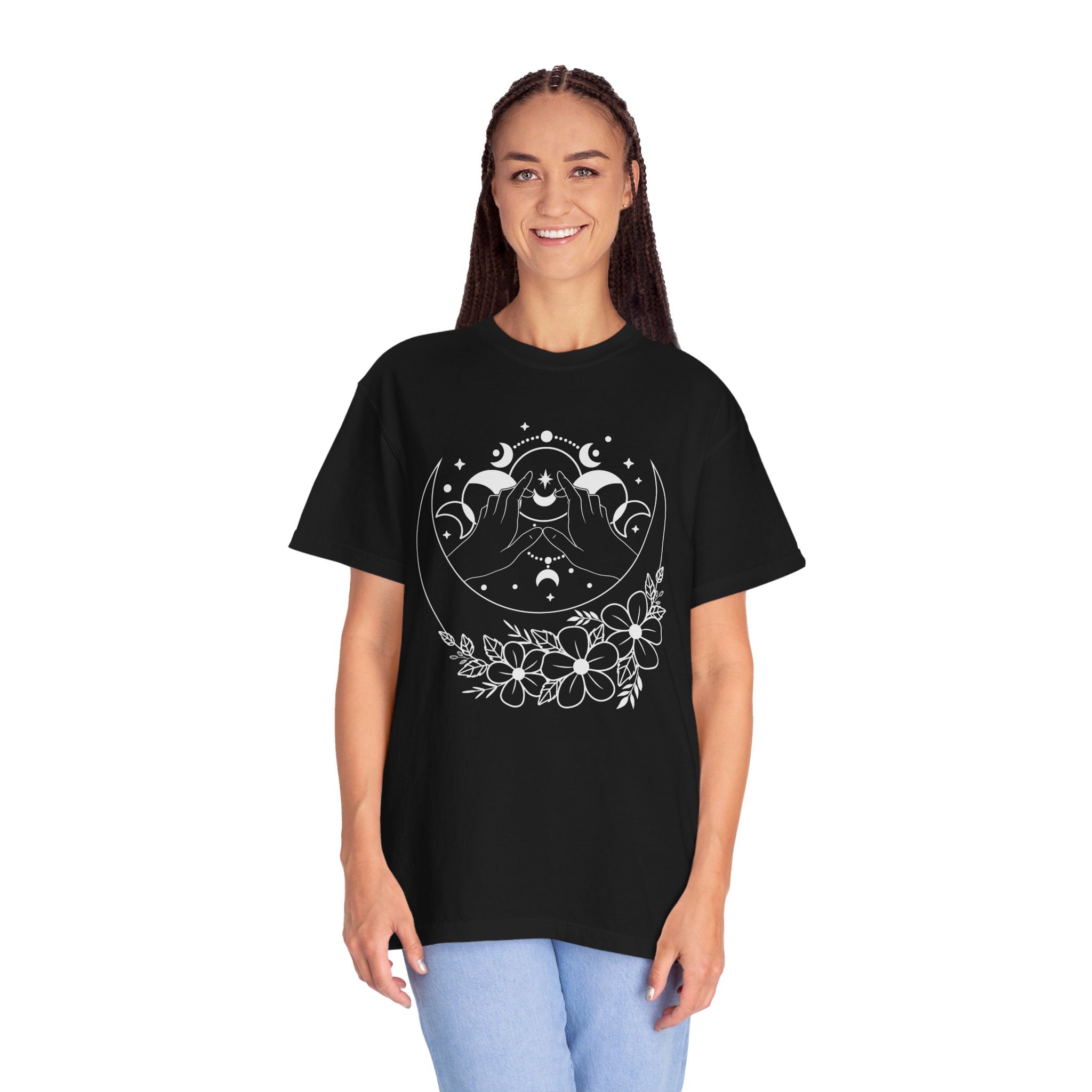 Mystical Moon Phase Witch Hands Shirt, Moon Phase T-Shirt, Celestial Shirt, Floral Moon Phase Tee, Boho Shirt, Moon Gift Shirt For Woman