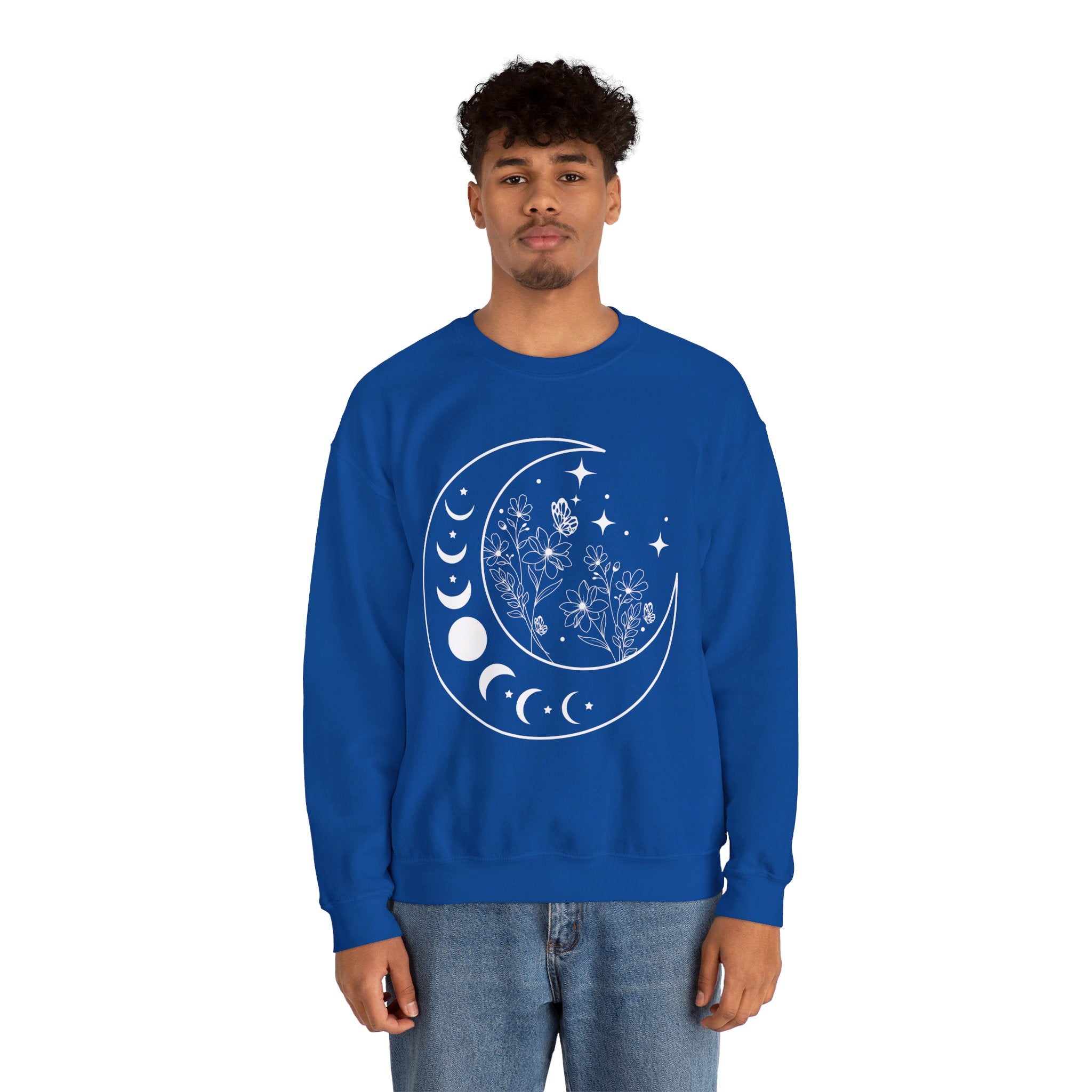 Celestial Moon Sweatshirt, Floral Moon Shirt, Mystical Moon Phase Shirt, Astrology Shirt, Boho Moon Phase Sweatshirt, Trendy Shirts