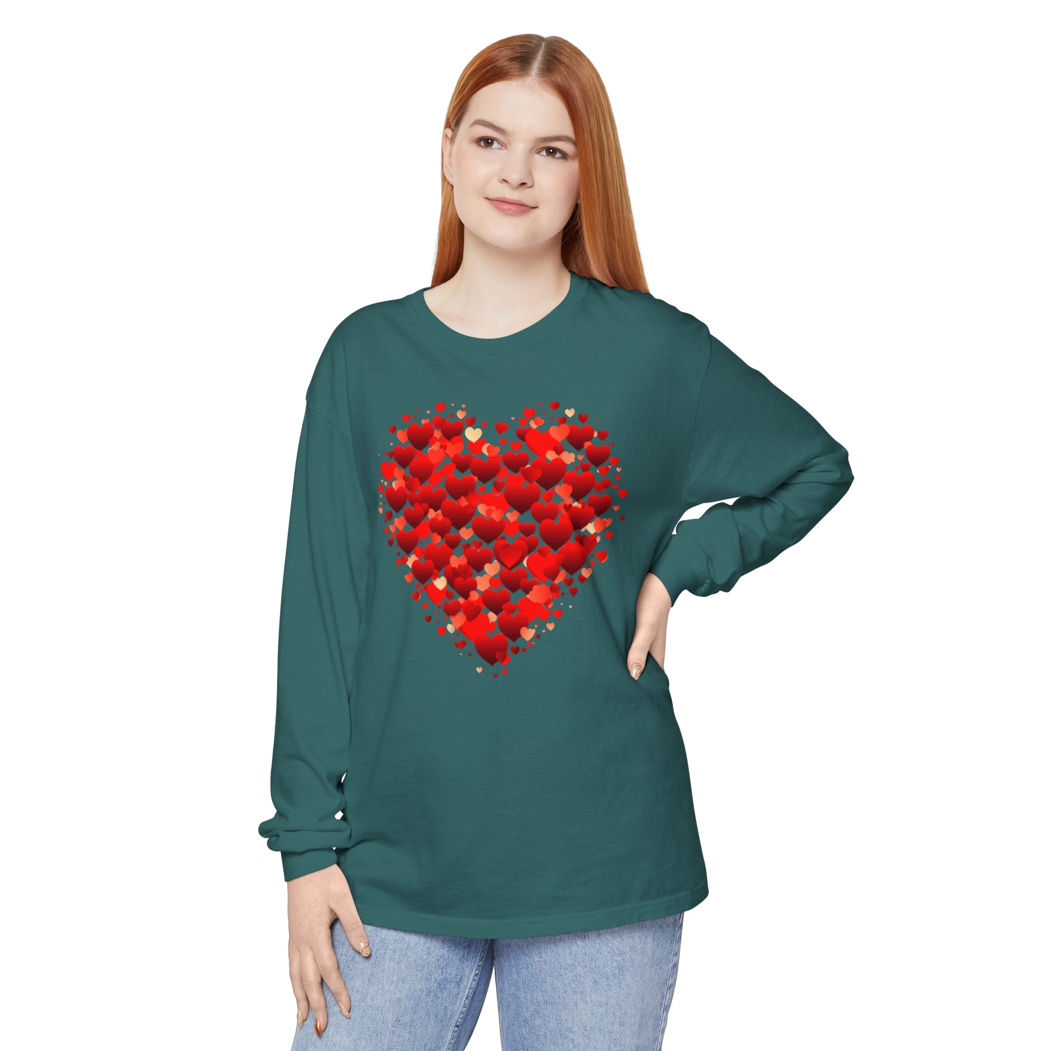 Valentines Day Red Heart Long Sleeve T-Shirt, Anniversary Love Long Sleeve Shirt, Double Heart Sweatshirt, Birthday Red Heart Shirt, Mothers Day Tee