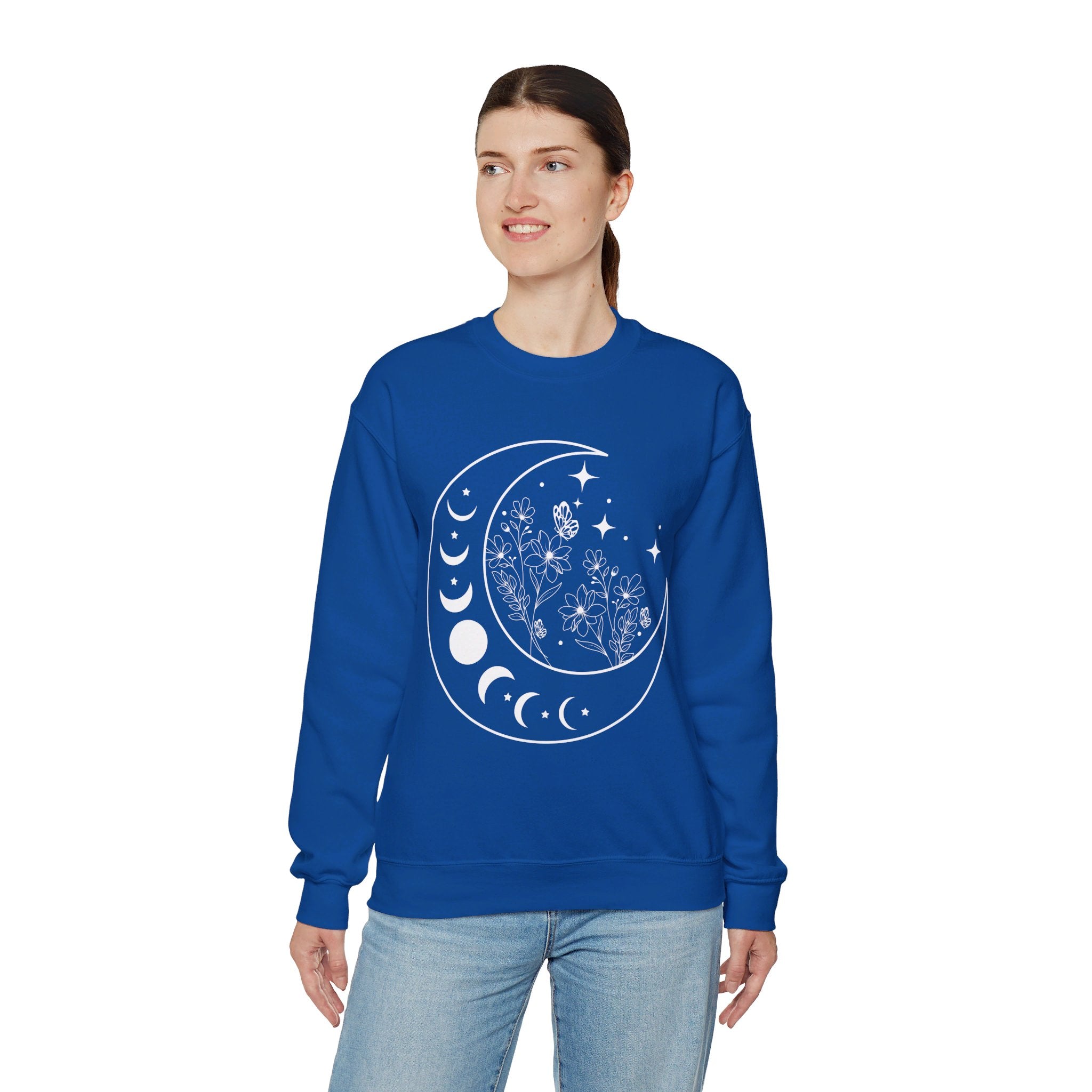 Celestial Moon Sweatshirt, Floral Moon Shirt, Mystical Moon Phase Shirt, Astrology Shirt, Boho Moon Phase Sweatshirt, Trendy Shirts