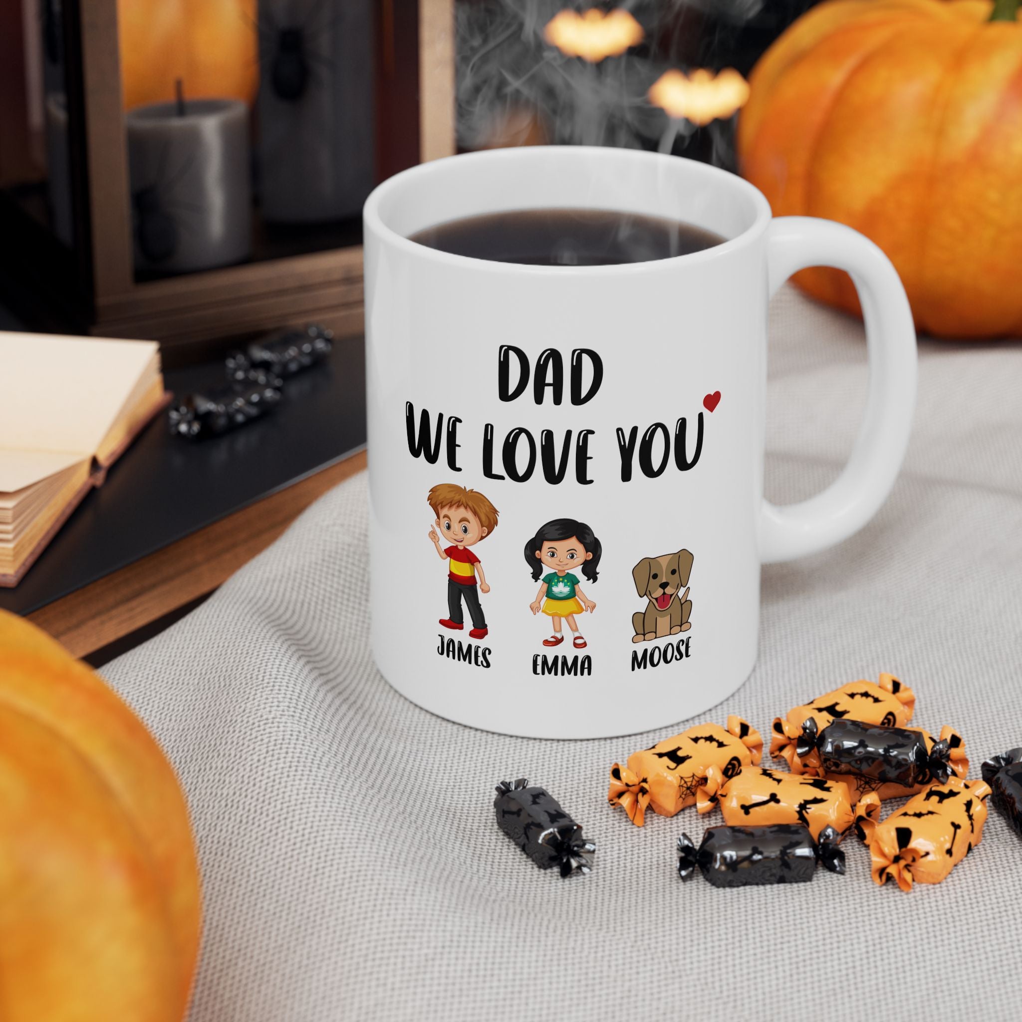Personalized Father's Day Mug, Custom Children's Names & Illustrations, Unique Coffee Mug for Dad, Father's Day Gift Idea