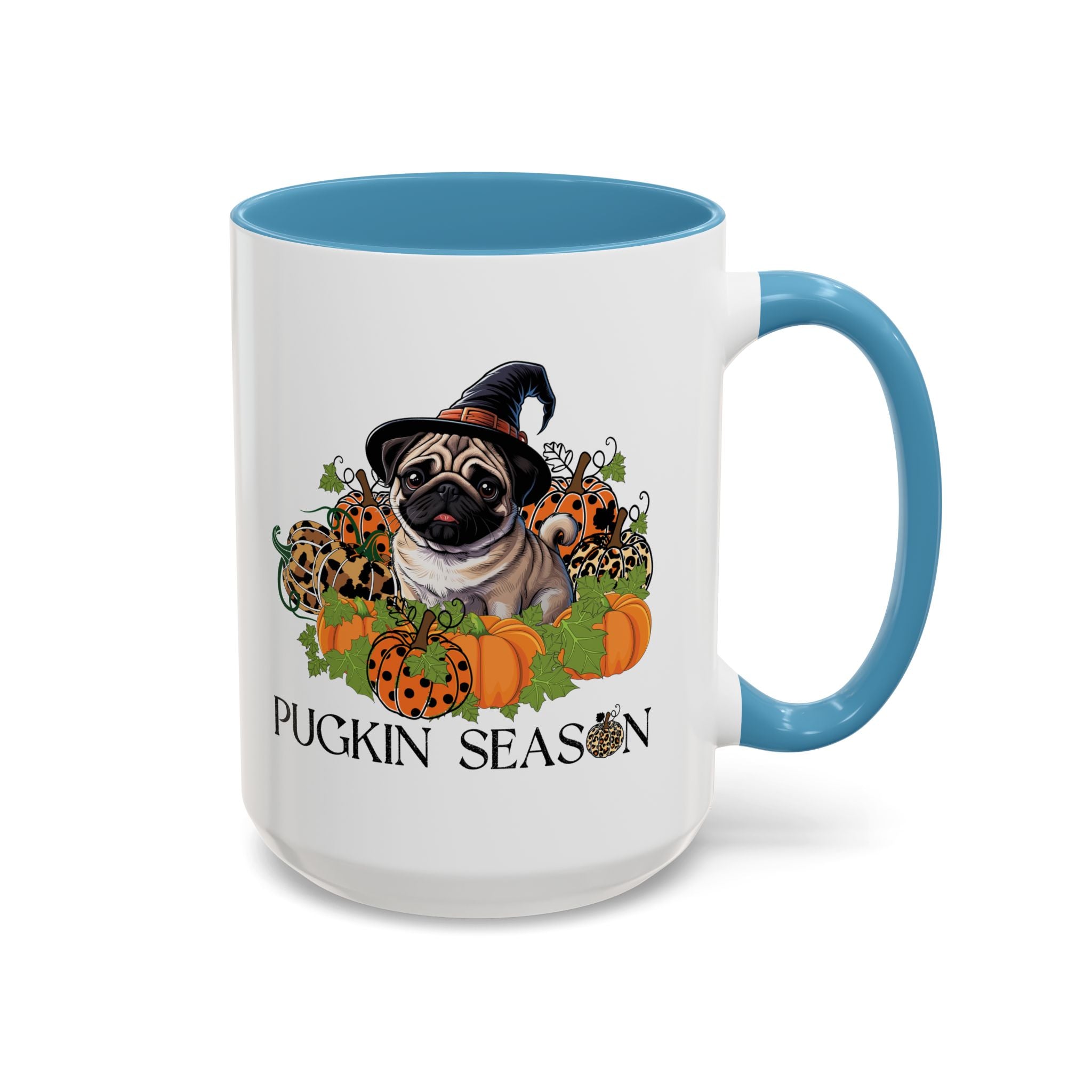 Pugkin Season Cup, Fall Pug Coffee Mug, Leopard Print Pumpkin Gift, Cute Autumn Dog Lover Graphic, Halloween Party Gifts