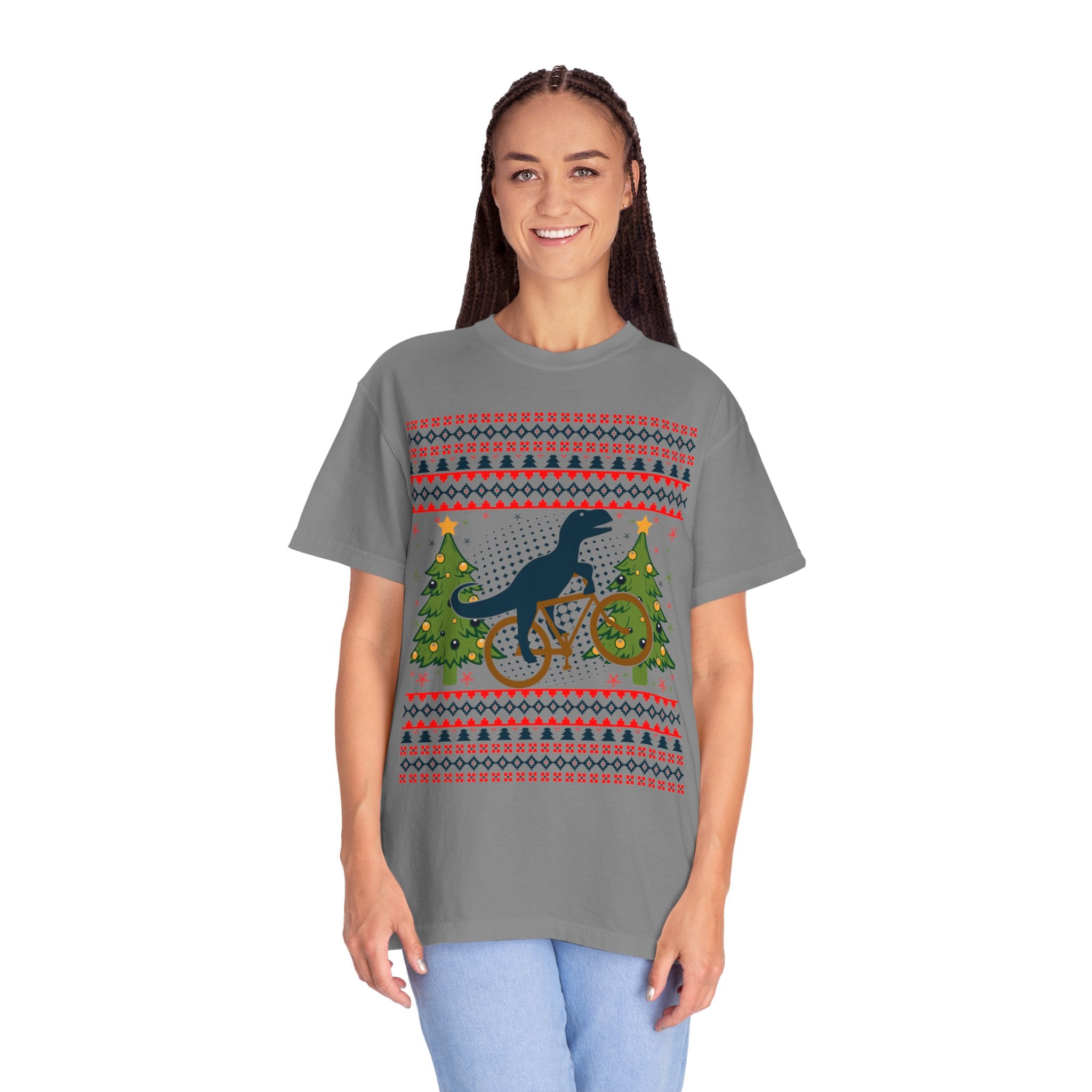 Ugly Christmas Dinosaur Riding Bike Shirt, Dinosaur Christmas Sweater, Dino Riders Tshirt, Dinosaur on a Bike Shirt