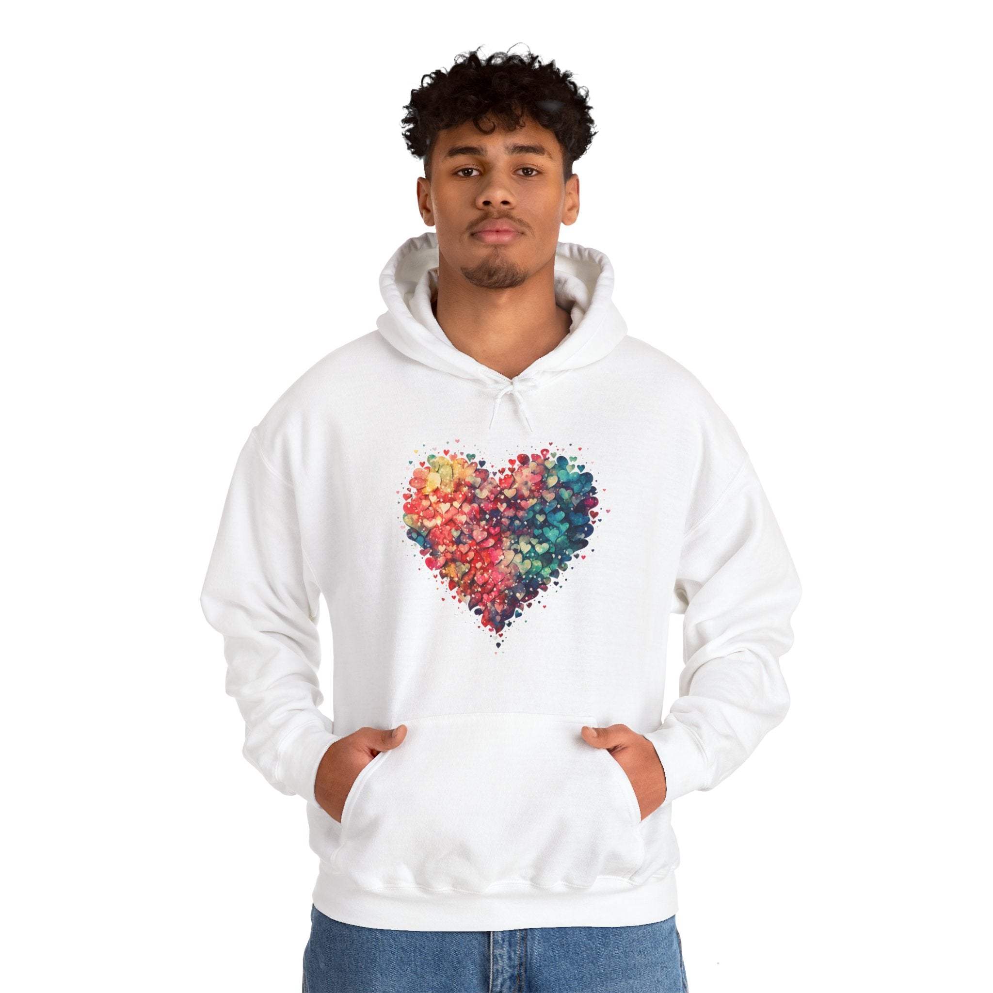 Watercolor Heart Hoodie, Valentine Heart Hooded Sweater, Cute Pocket Hoodie, Colorful Heart Sweatshirt, Minimalist Hoodie, Love Sweatshirt