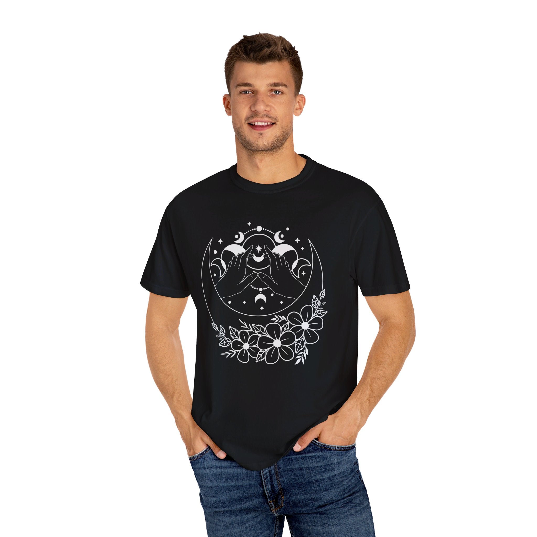 Mystical Moon Phase Witch Hands Shirt, Moon Phase T-Shirt, Celestial Shirt, Floral Moon Phase Tee, Boho Shirt, Moon Gift Shirt For Woman