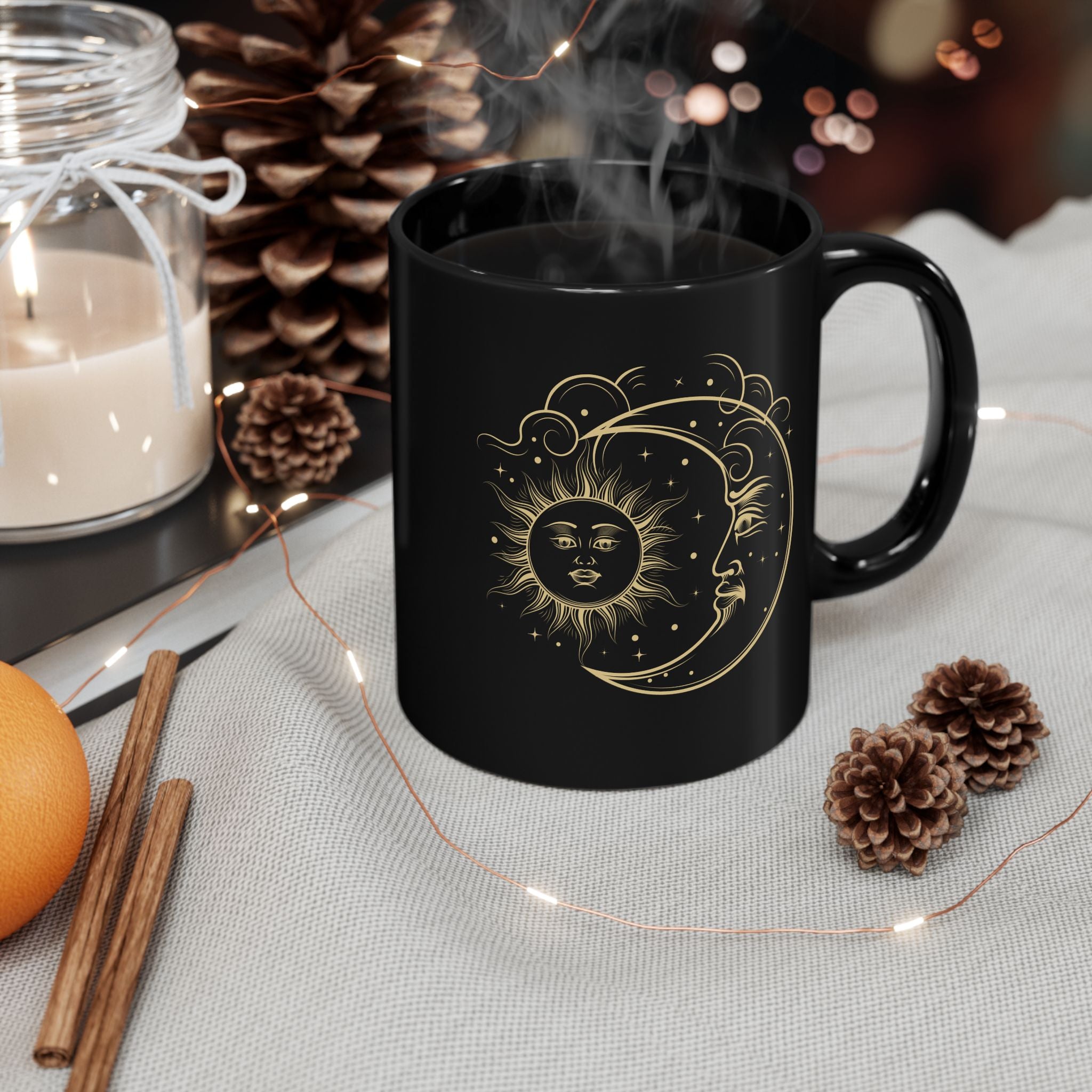 Sun and Moon Mug, Celestial Objects Coffee Mug, Vintage Astrological Gift for Astrologer, Zodiac, Horoscope, Moon Phases