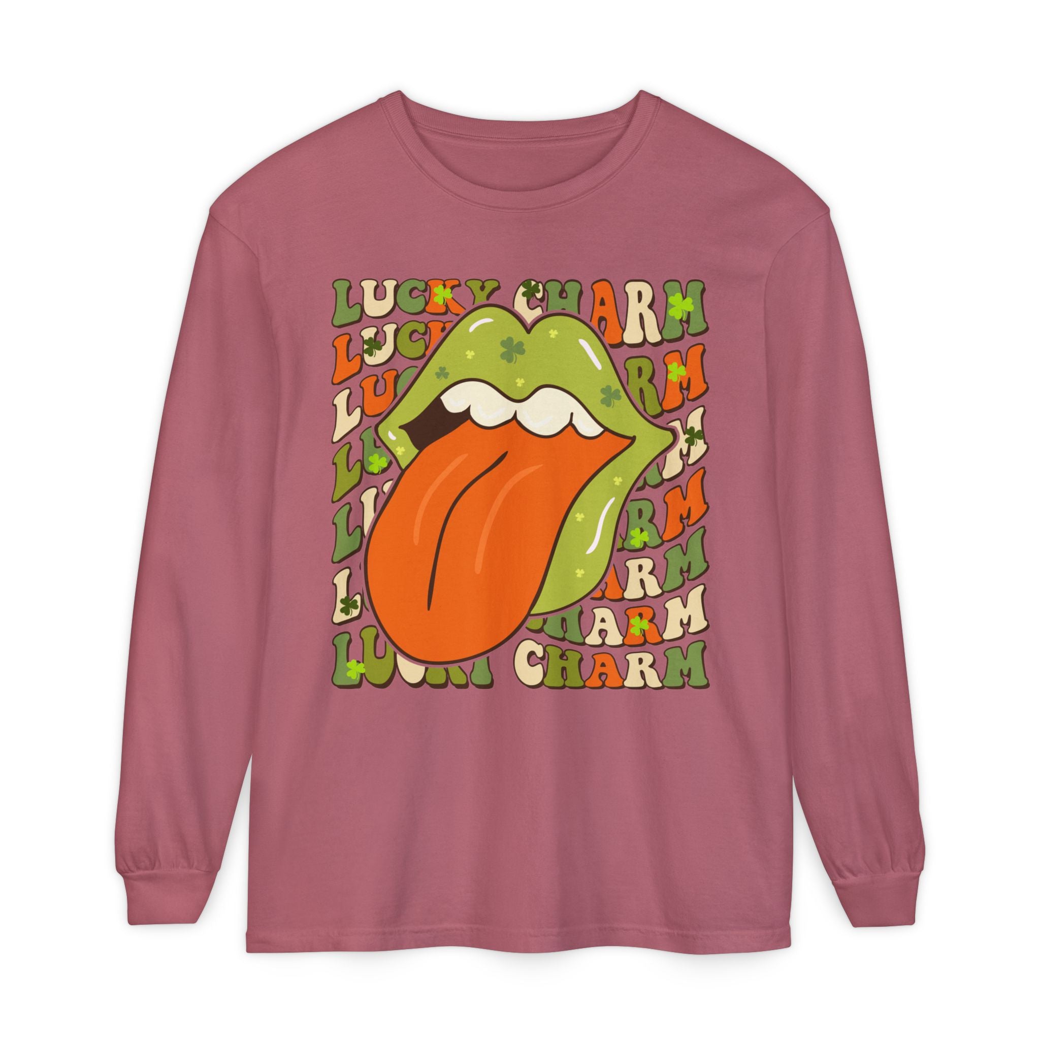 St Patricks Day Lucky Charm Lips Long sleeve T-Shirt, Lucky Shamrock Cute Long Sleeve Shirt, Lucky Irish Shirt, Ireland Drinking Tee