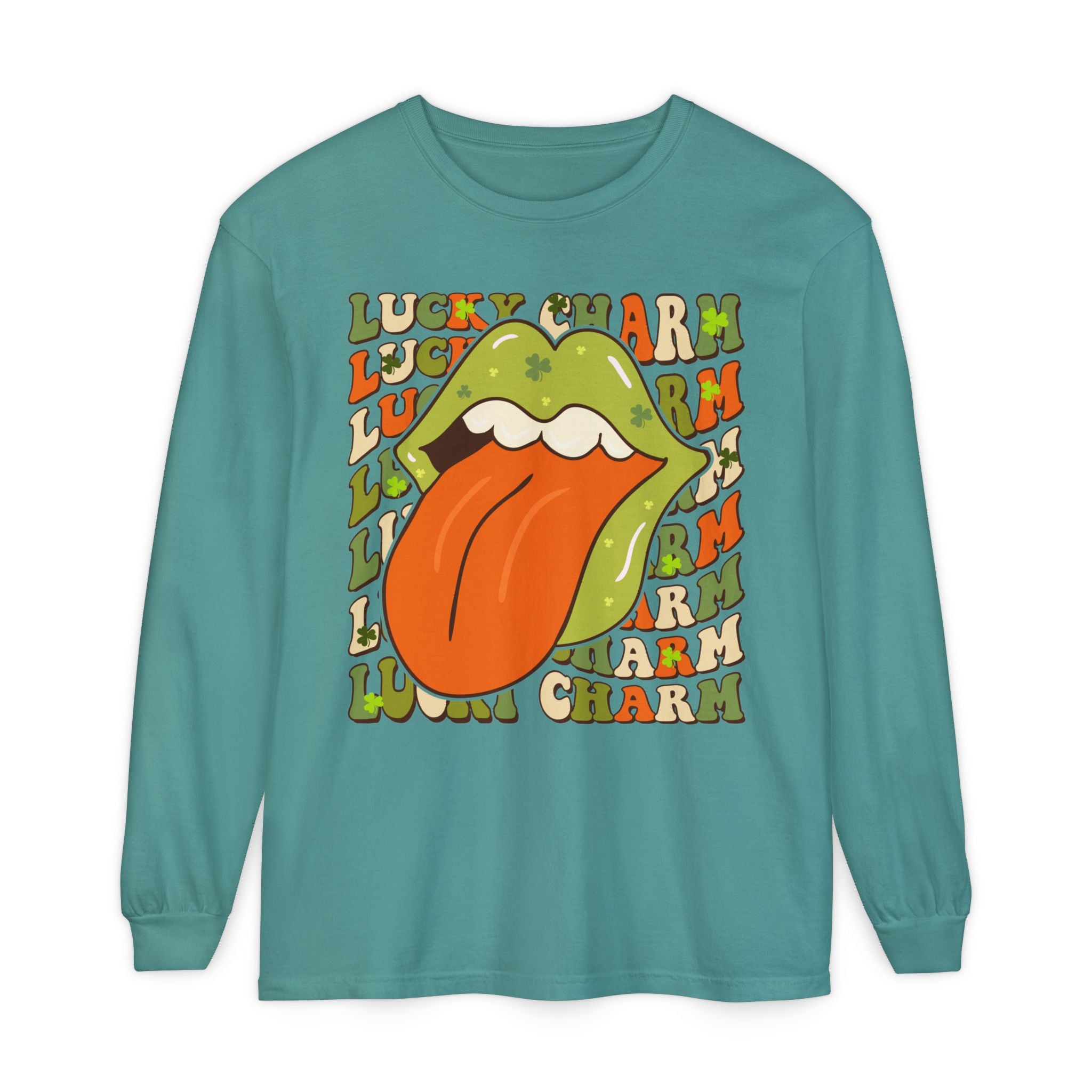 St Patricks Day Lucky Charm Lips Long sleeve T-Shirt, Lucky Shamrock Cute Long Sleeve Shirt, Lucky Irish Shirt, Ireland Drinking Tee