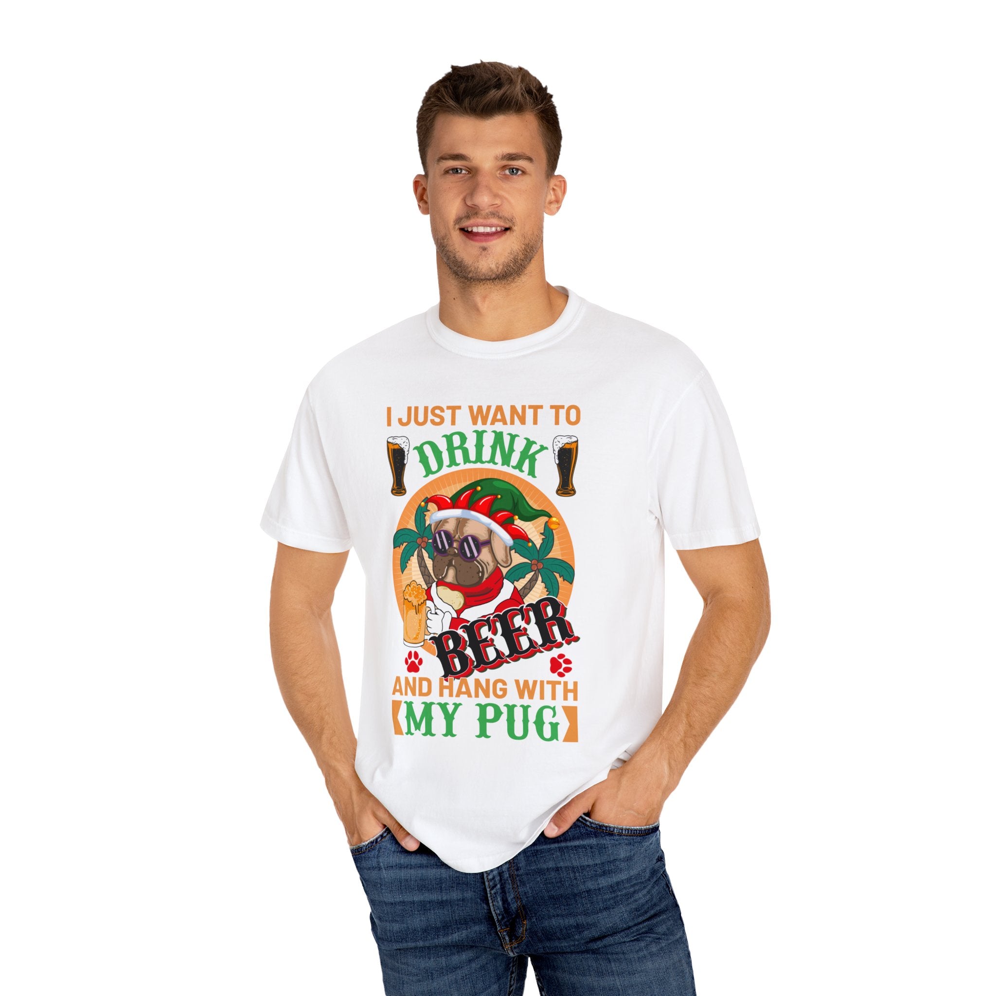 I Just Want To Drink Beer And Hang With My Pug T-Shirt, Funny Christmas Pug Shirt, Proud Pug Owner, Pug Dad Gift, Pug Mom Present, Puggie