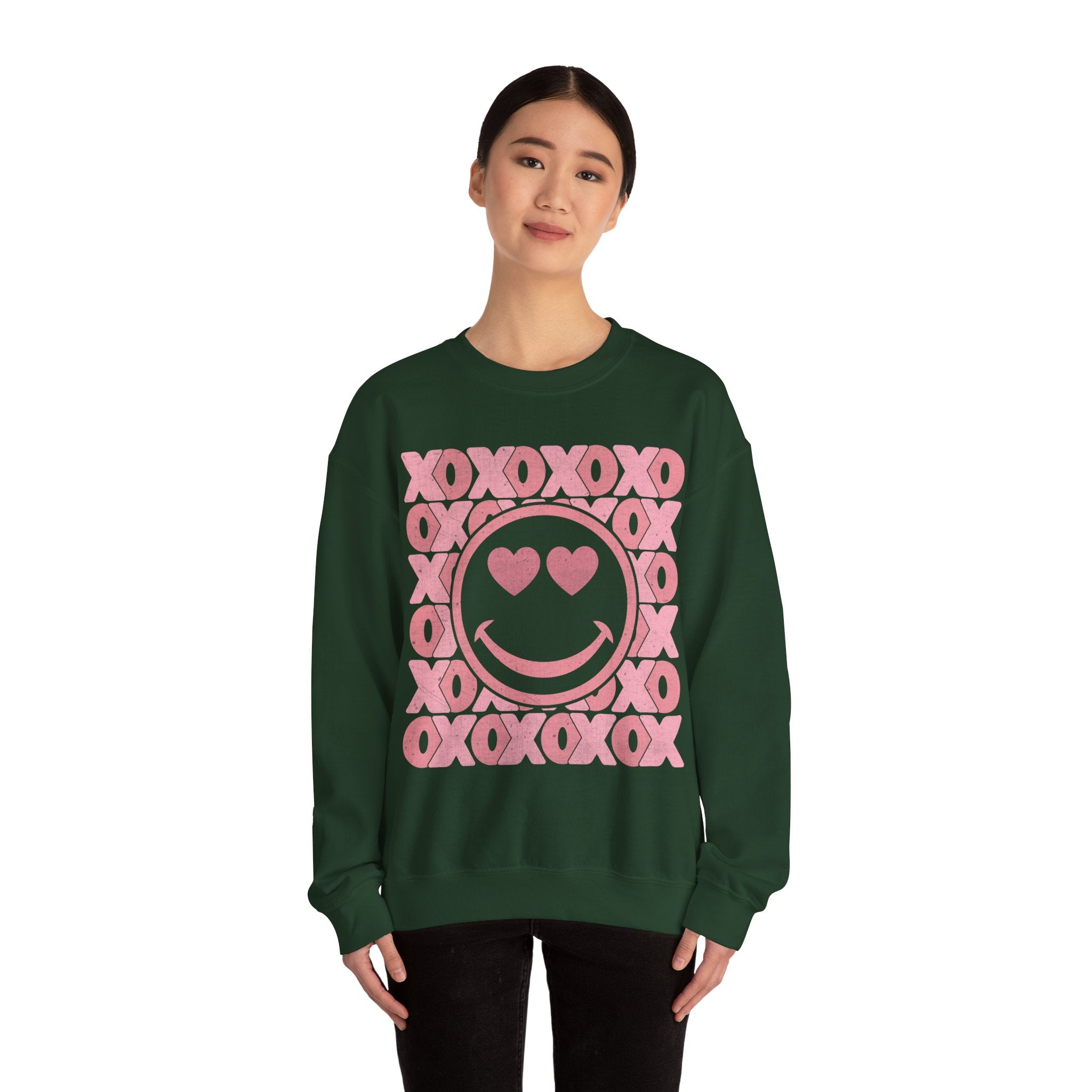 XOXO Smiley Face Sweatshirt, Valentines Smile Shirt, Retro Happy Face Crewneck, Trendy Sweatshirt, Cute Valentines Outfit