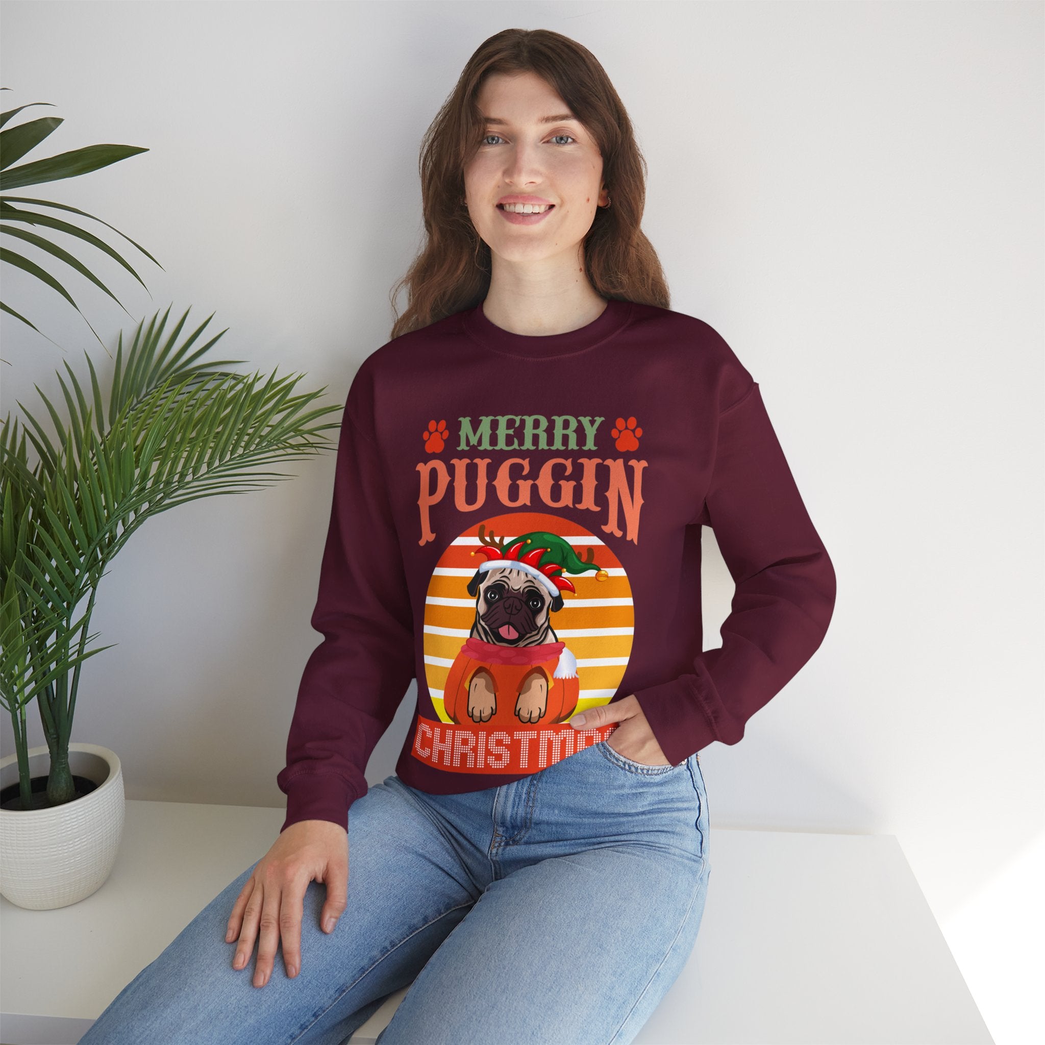 Pug Christmas Sweatshirt, Dog Lover Gift, Holiday Sweaters, Christmas Pugs Shirt, Pug In Santa Hat, Dog Mom Shirt, Santa Pug Shirt