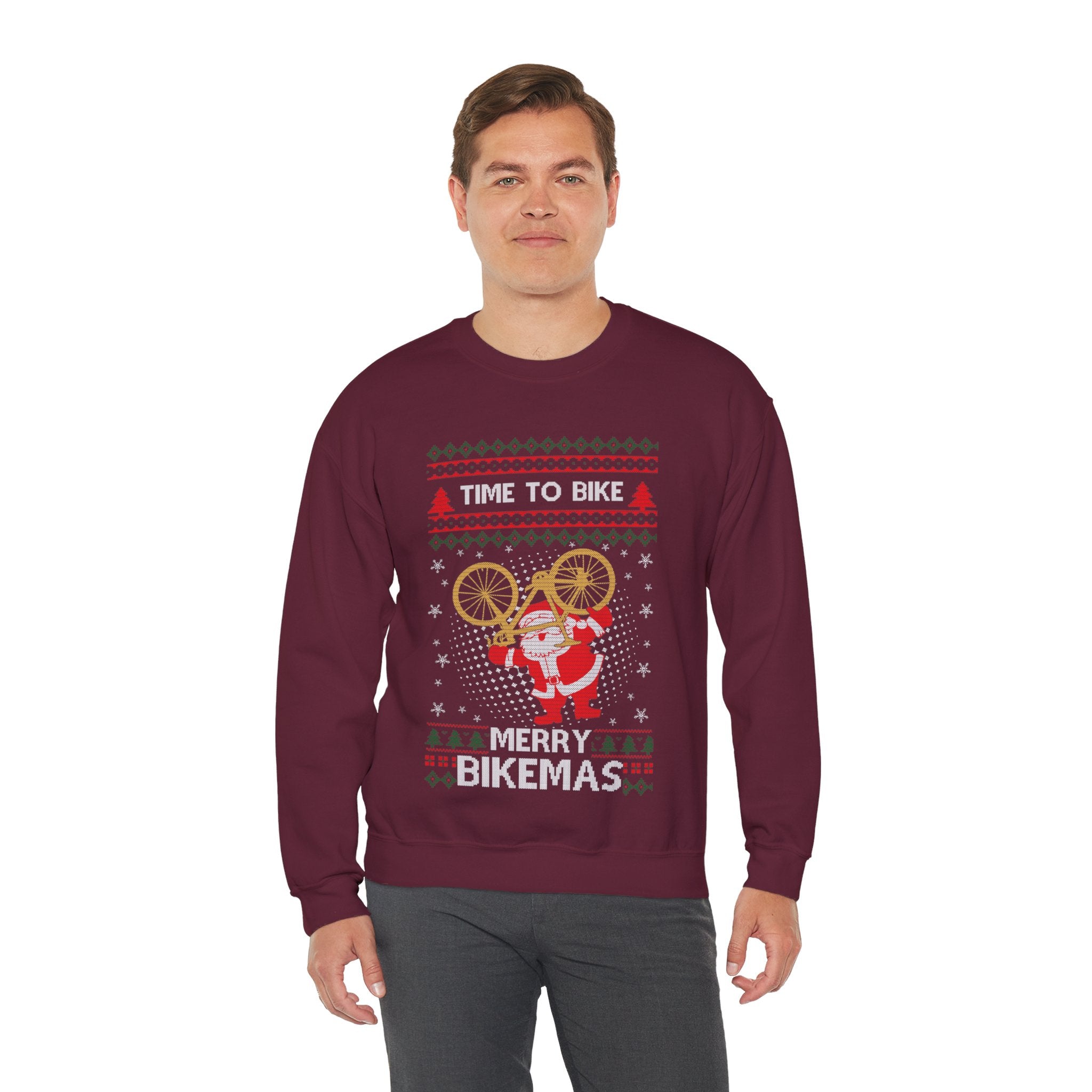 Ugly Christmas Cyclist Santa Sweatshirt, Time to Bike Shirt, Funny Bicycle Ugly Christmas Sweatshirt, Funny Cycling Shirt