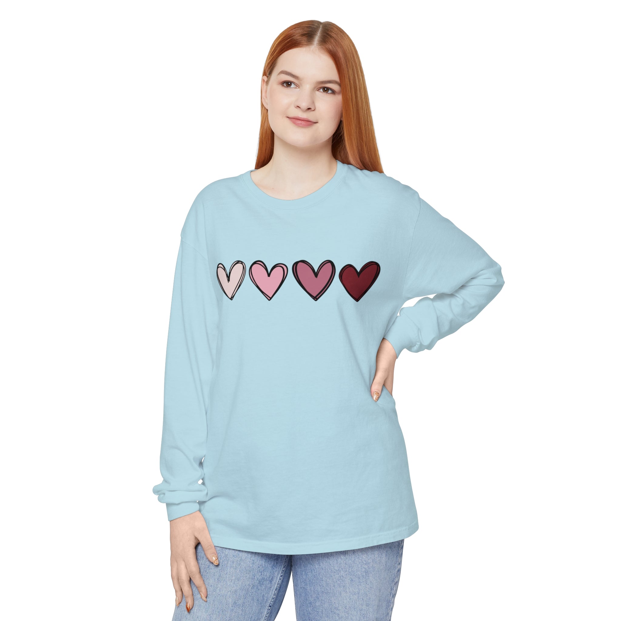 Valentine Double Heart Long Sleeve T-Shirt, Cute Valentine Shirt, Valentine Long Sleeve Shirt, Vintage Valentine Sweatshirt, Love Heart Long Sleeve Tee