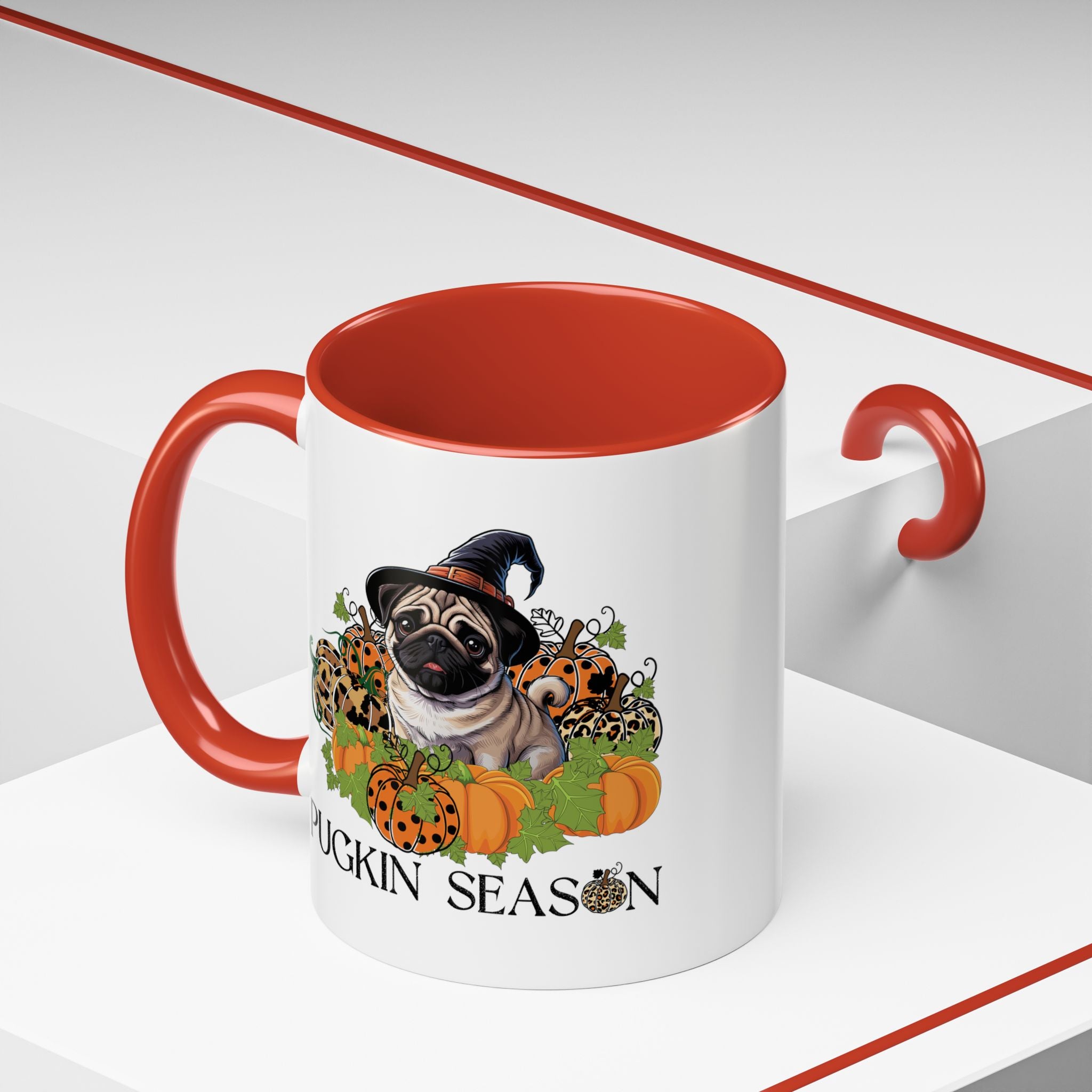 Pugkin Season Cup, Fall Pug Coffee Mug, Leopard Print Pumpkin Gift, Cute Autumn Dog Lover Graphic, Halloween Party Gifts