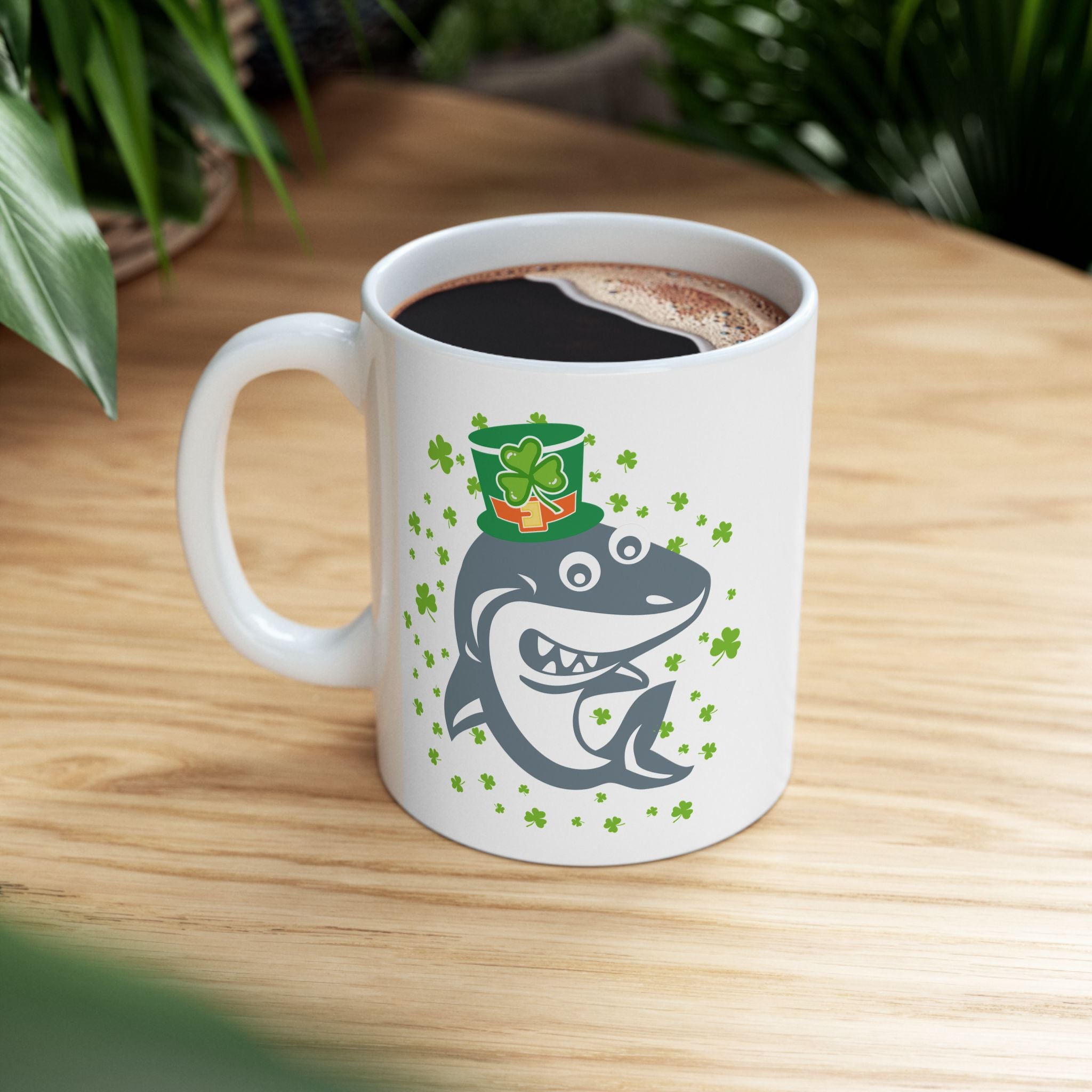 Shamrock Shark Funny St Patrick's Day Coffee Mug, Irish Shark Coffee Mug, St Paddy's Funny Mug For Her, Birthday Present For Him