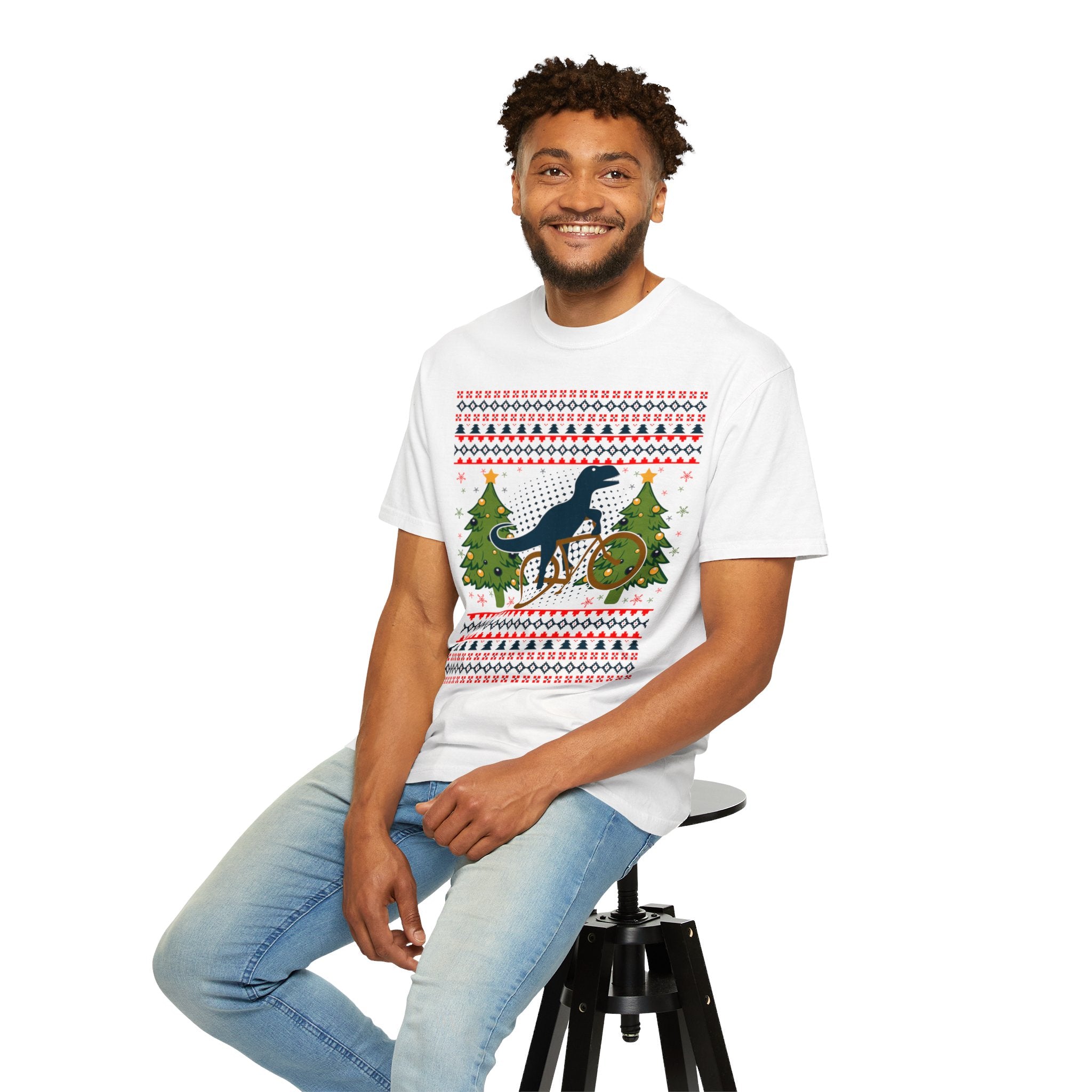 Ugly Christmas Dinosaur Riding Bike Shirt, Dinosaur Christmas Sweater, Dino Riders Tshirt, Dinosaur on a Bike Shirt