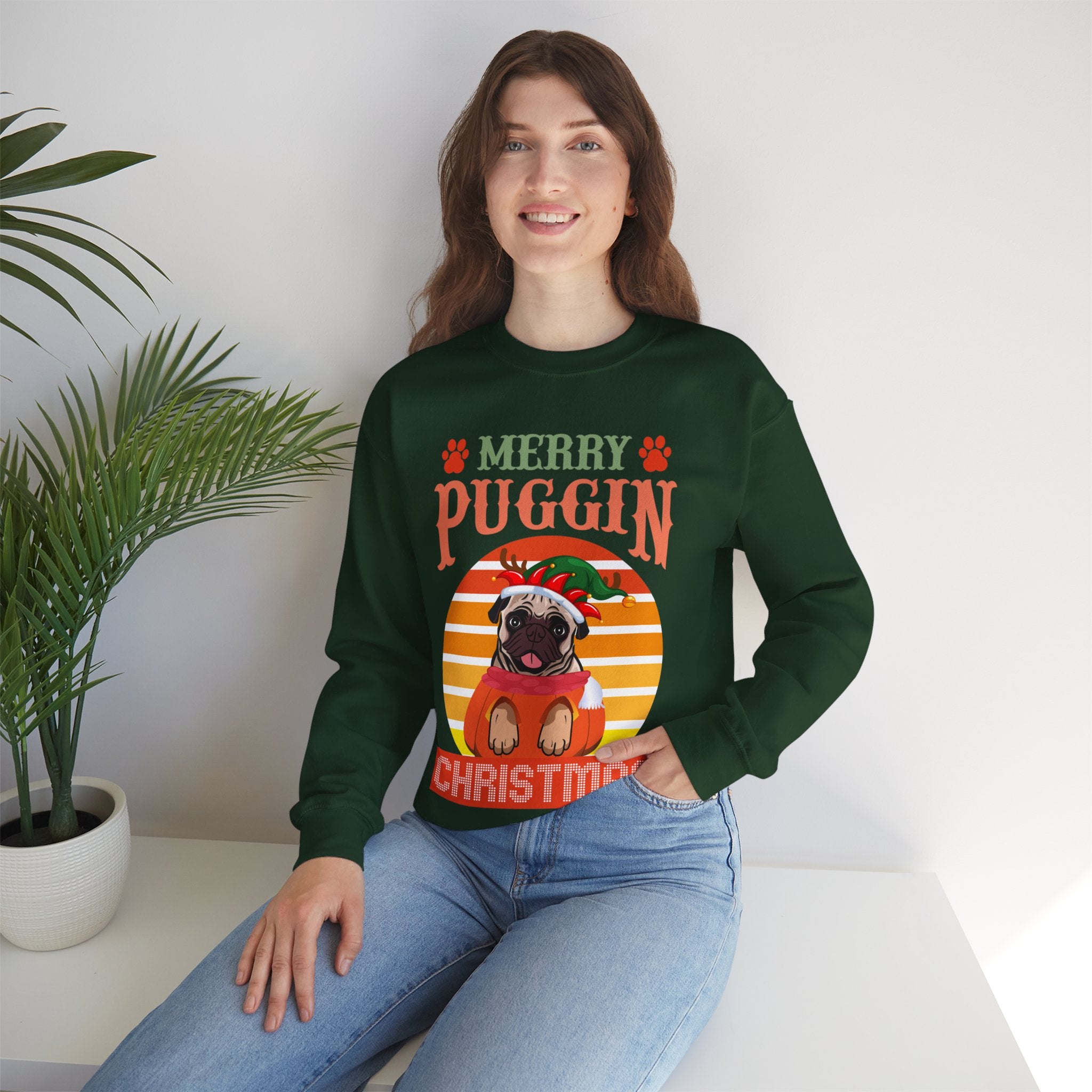 Pug Christmas Sweatshirt, Dog Lover Gift, Holiday Sweaters, Christmas Pugs Shirt, Pug In Santa Hat, Dog Mom Shirt, Santa Pug Shirt