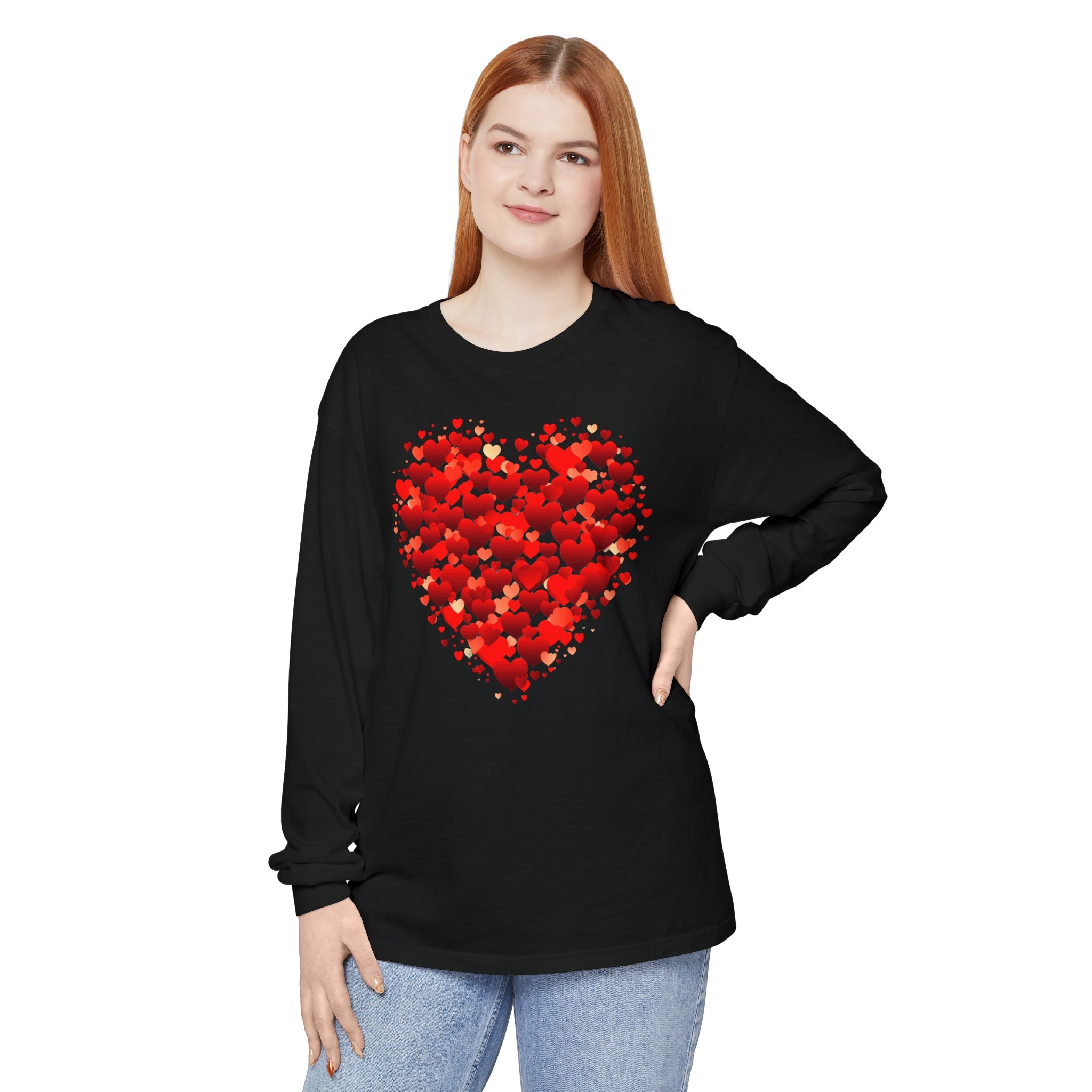 Valentines Day Red Heart Long Sleeve T-Shirt, Anniversary Love Long Sleeve Shirt, Double Heart Sweatshirt, Birthday Red Heart Shirt, Mothers Day Tee