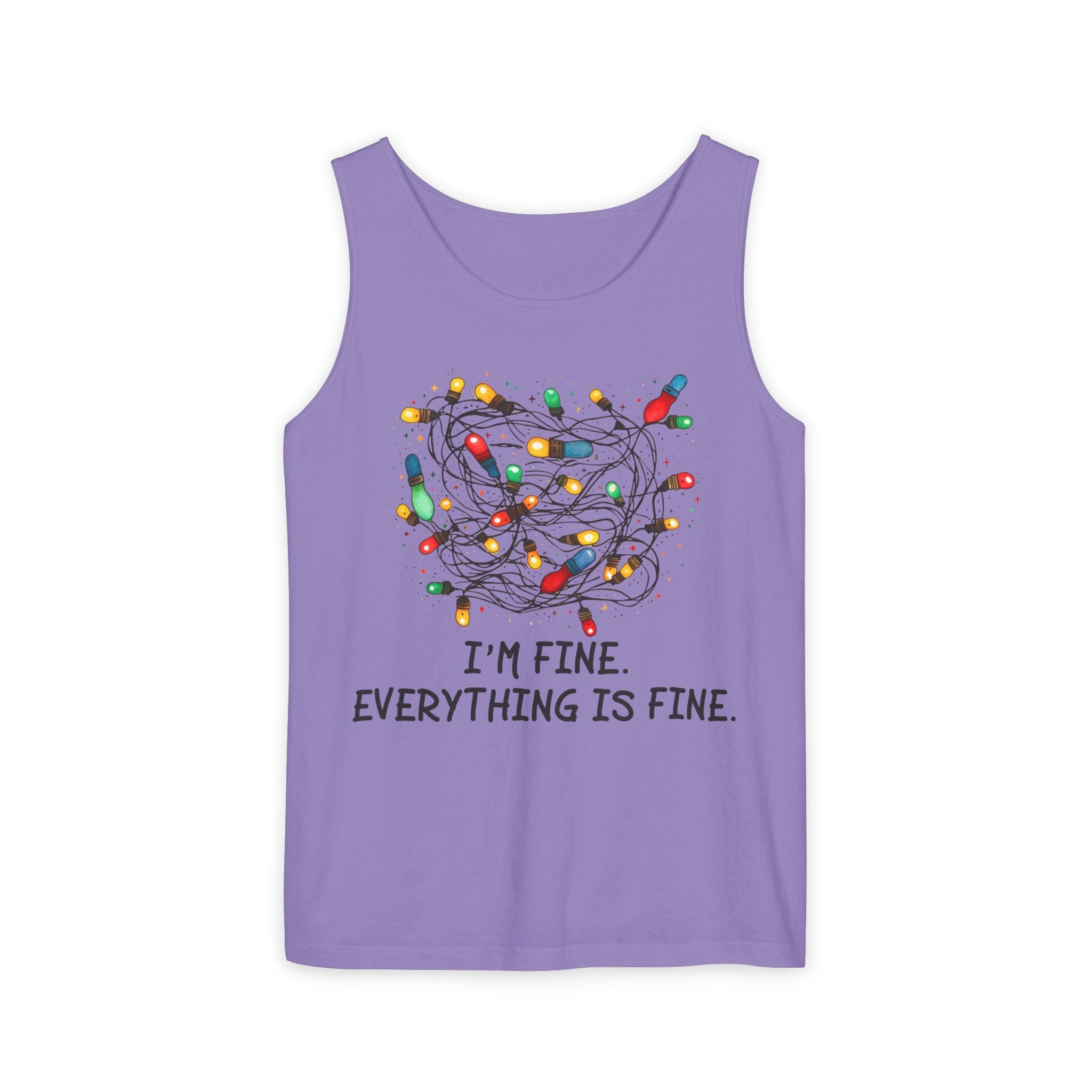 I'm Fine Everything is Fine Tank Top, Tangled Christmas Lights Tank Top, Unisex Xmas Graphic Tee, Christmas Lights Tank top