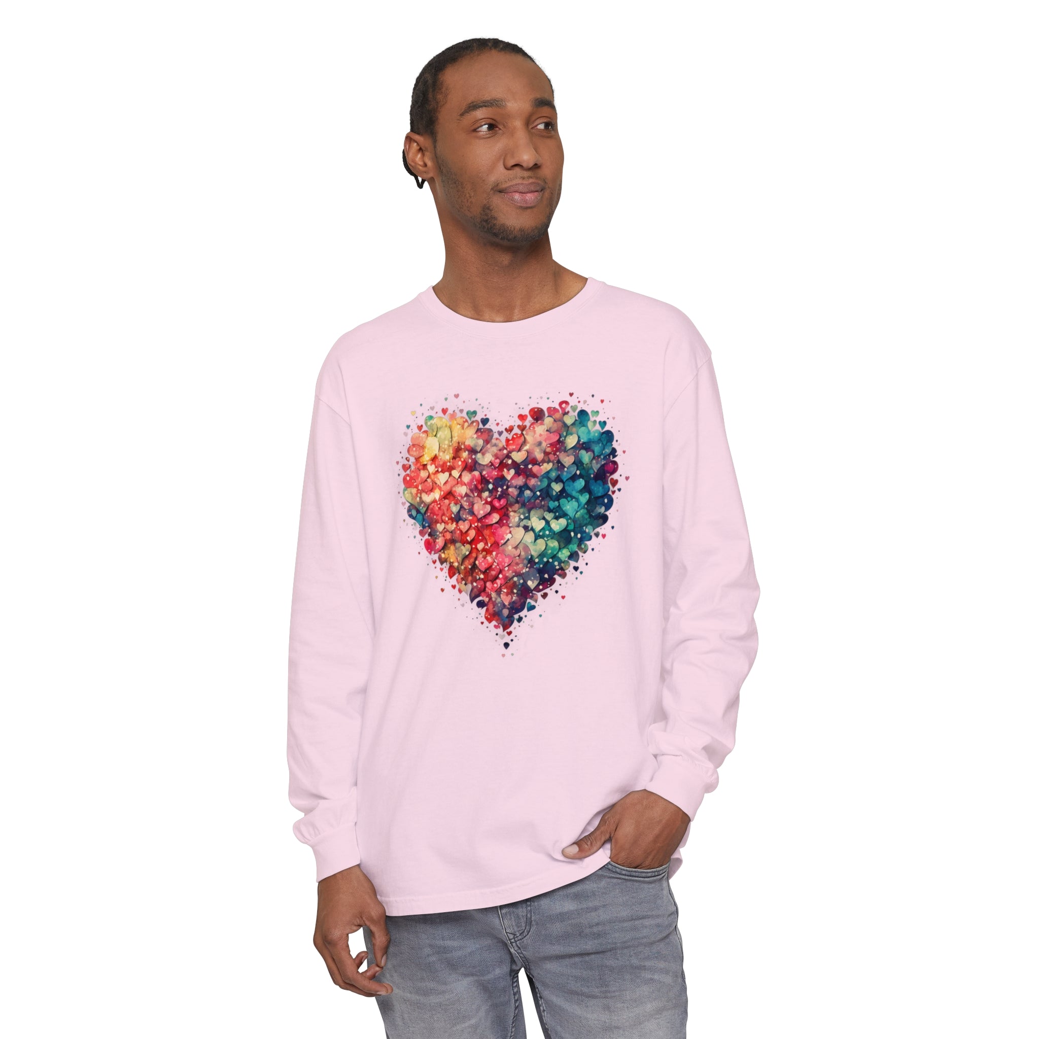 Watercolor Heart Long Sleeve T Shirt Colorful Heart Shirt Cute Heart UNIDAZE