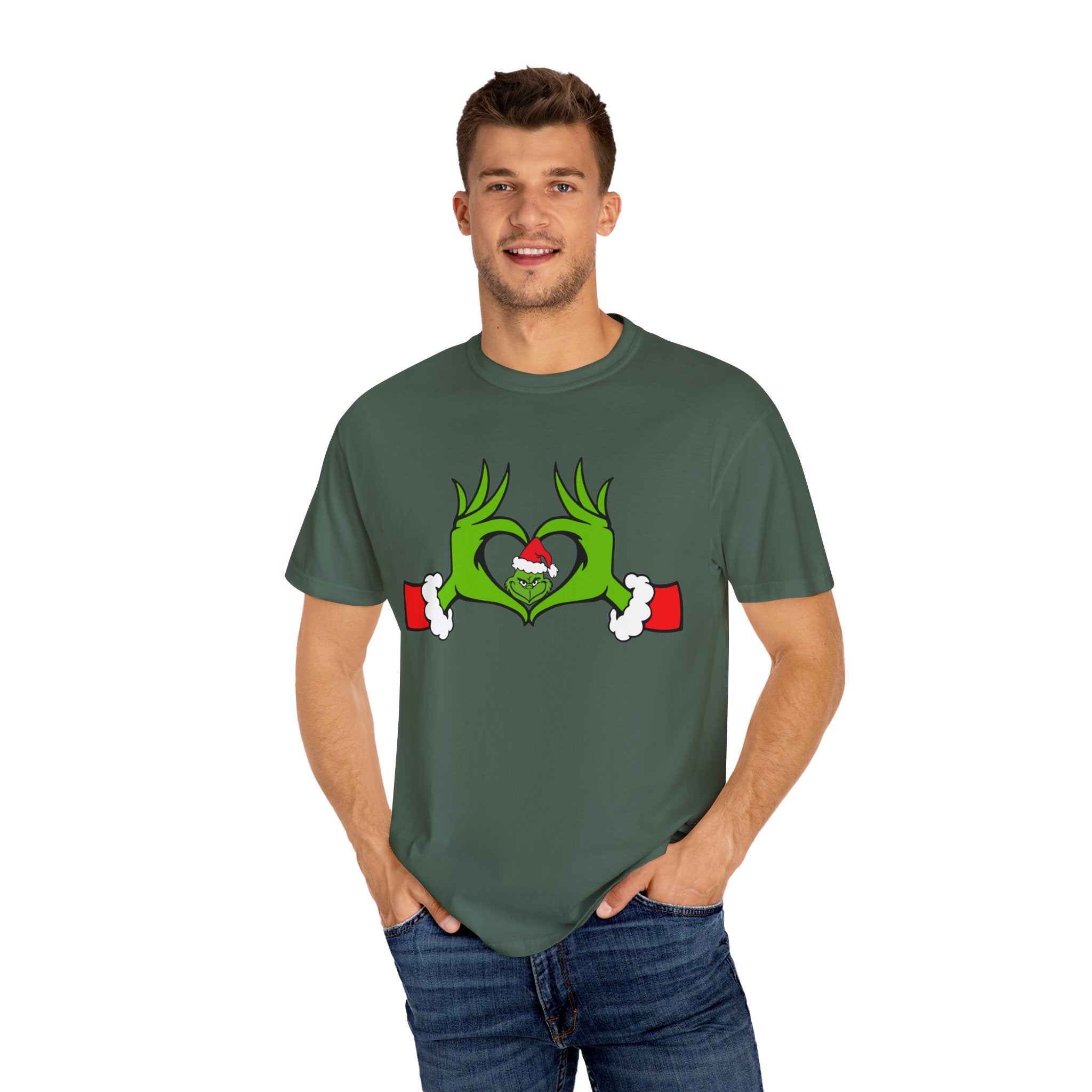 Grinch Heart Hands Graphic Tees, Grinch T-Shirt, Christmas Shirt, Xmas Clothing, Holiday T Shirts, Christmas Gifts, Christmas Party Shirt, Grinchmas T-shirt