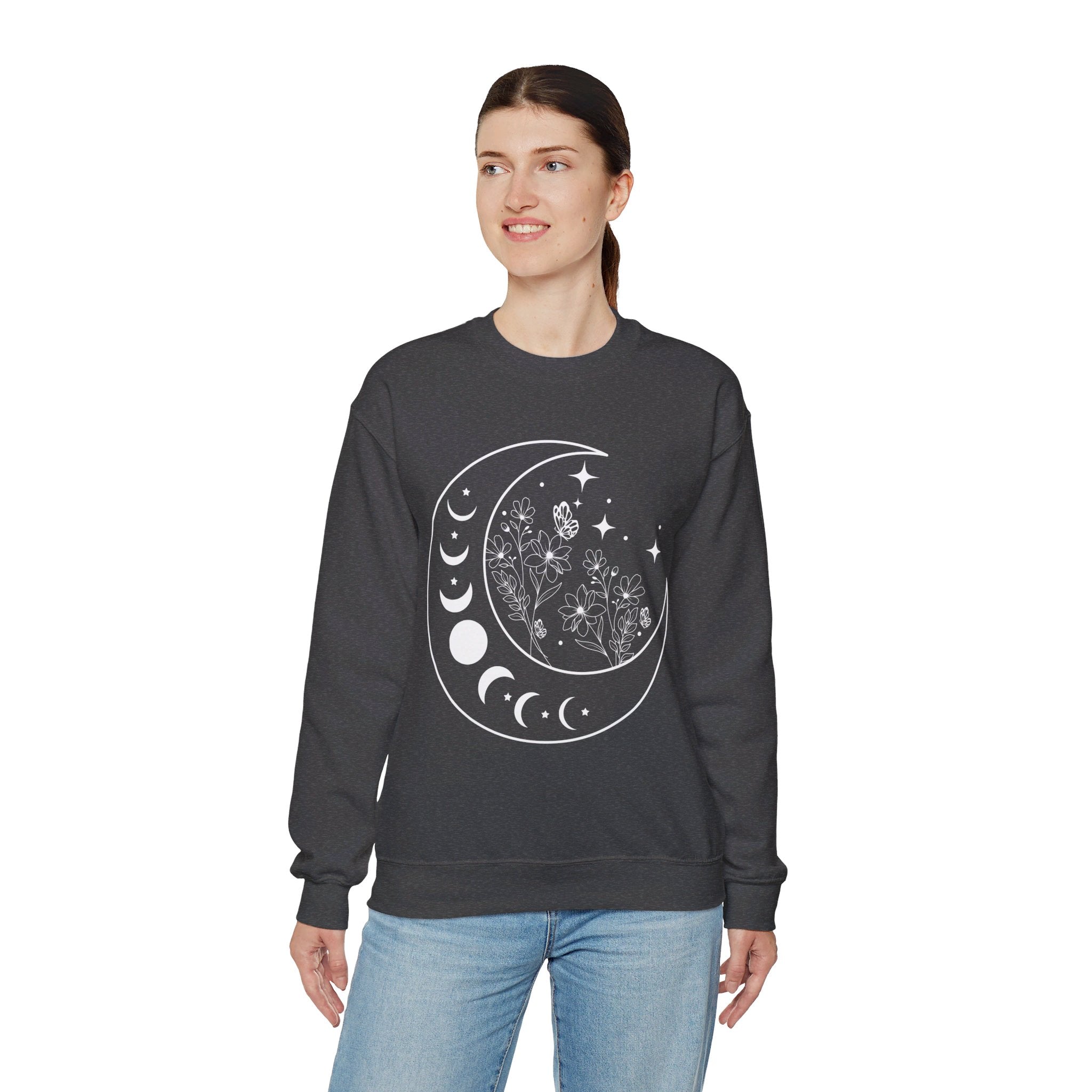 Celestial Moon Sweatshirt, Floral Moon Shirt, Mystical Moon Phase Shirt, Astrology Shirt, Boho Moon Phase Sweatshirt, Trendy Shirts