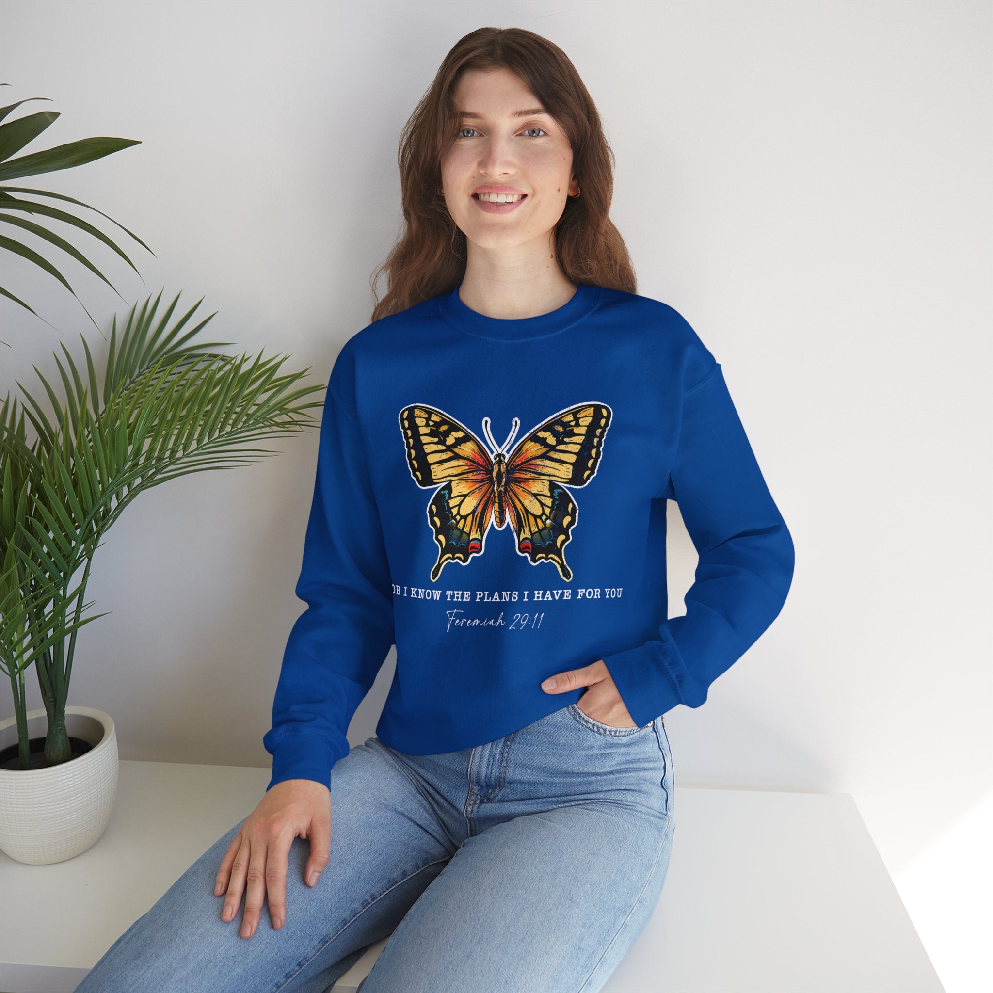 Butterfly Bible Verse Sweatshirt, Religious Shirt, Inspirational Quotes, Christian Shirt, For I Know The Plans I Have For You, Positive Sayings