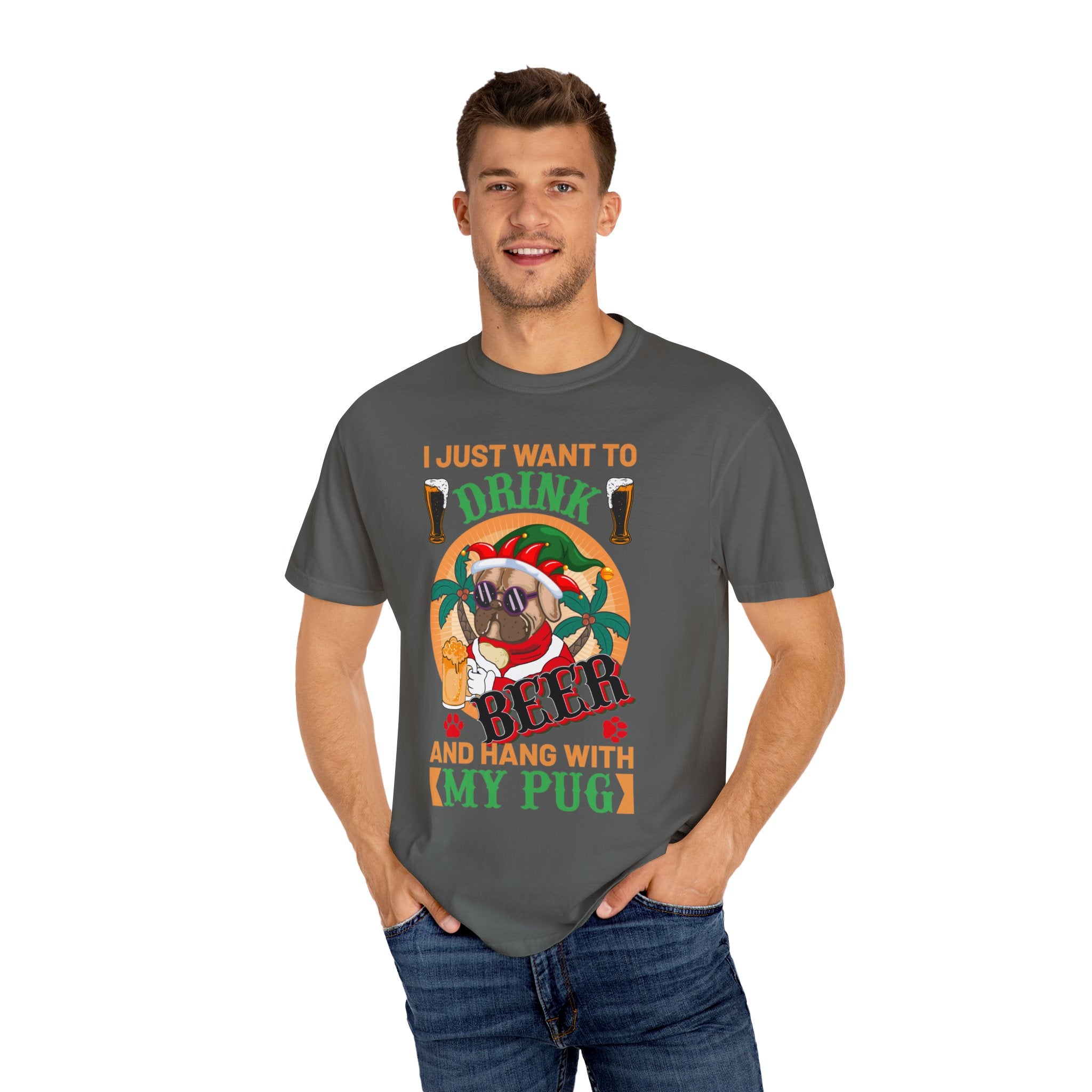 I Just Want To Drink Beer And Hang With My Pug T-Shirt, Funny Christmas Pug Shirt, Proud Pug Owner, Pug Dad Gift, Pug Mom Present, Puggie