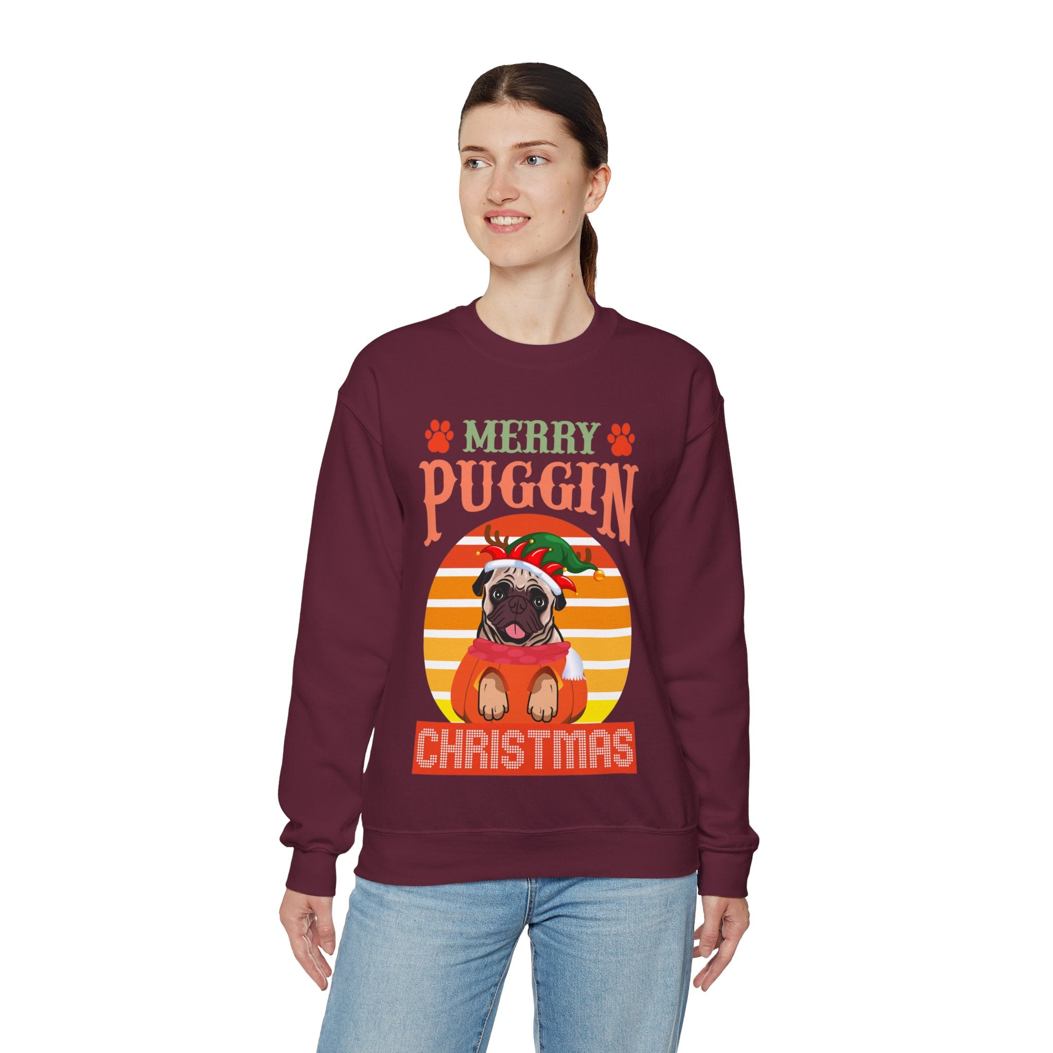 Pug Christmas Sweatshirt, Dog Lover Gift, Holiday Sweaters, Christmas Pugs Shirt, Pug In Santa Hat, Dog Mom Shirt, Santa Pug Shirt