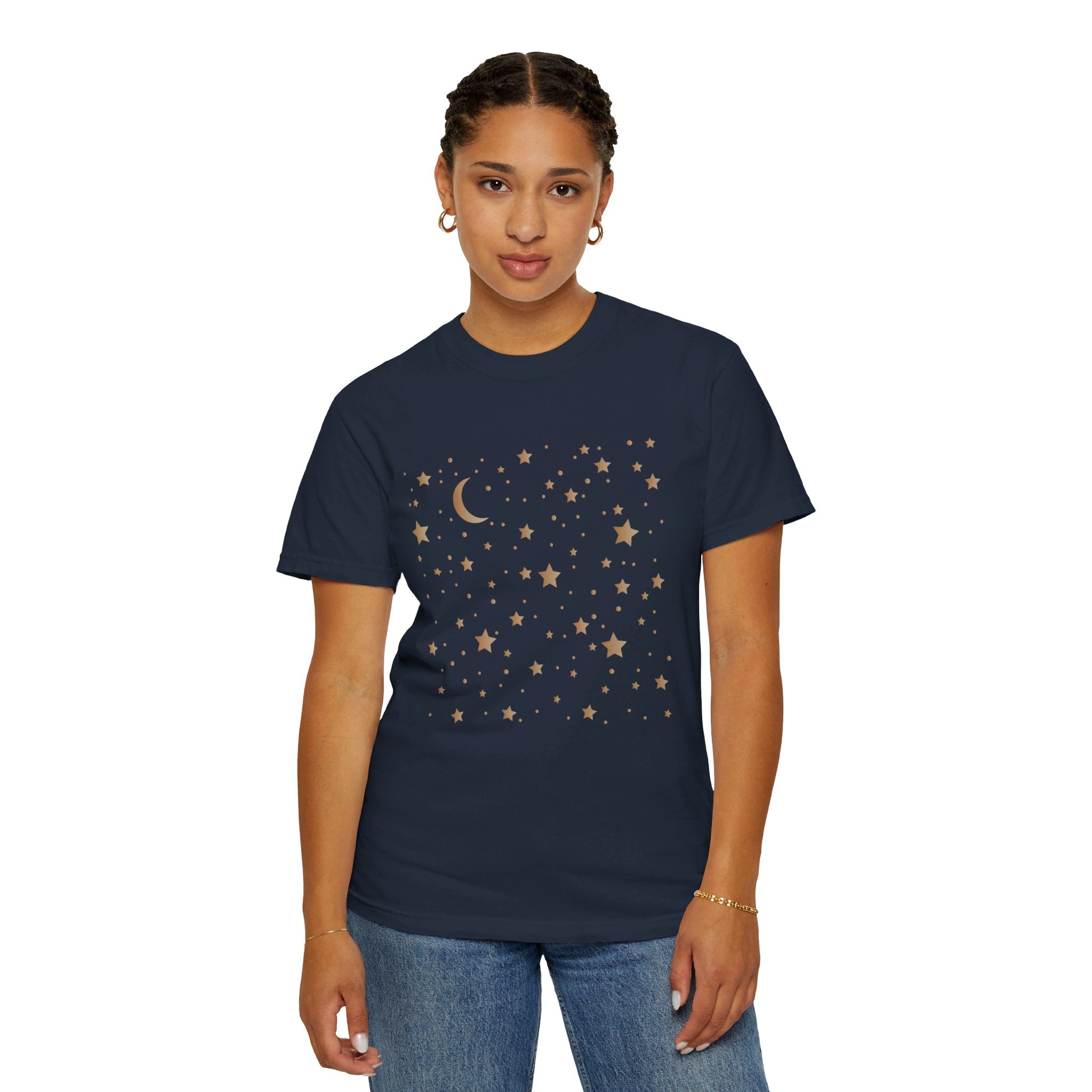 Moon and Stars Celestial T-Shirt, Boho Moon And Stars Shirt, Gold Stars Shirt, Mystical Moon and Stars Shirt, Astronomy Shirt