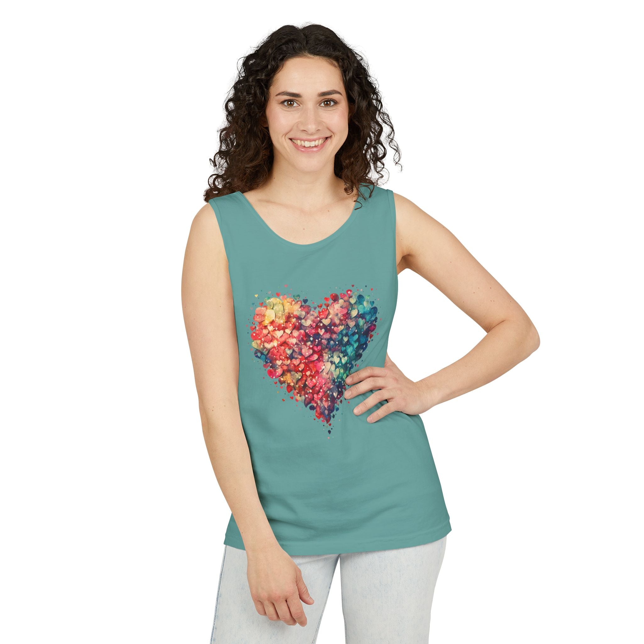 Watercolor Hearts Tank Top, Colorful Heart Shirt, Cute Heart Valentines Love Tank Top, Beautiful Watercolor Heart, Hearts Layered Design, Hearts Tank