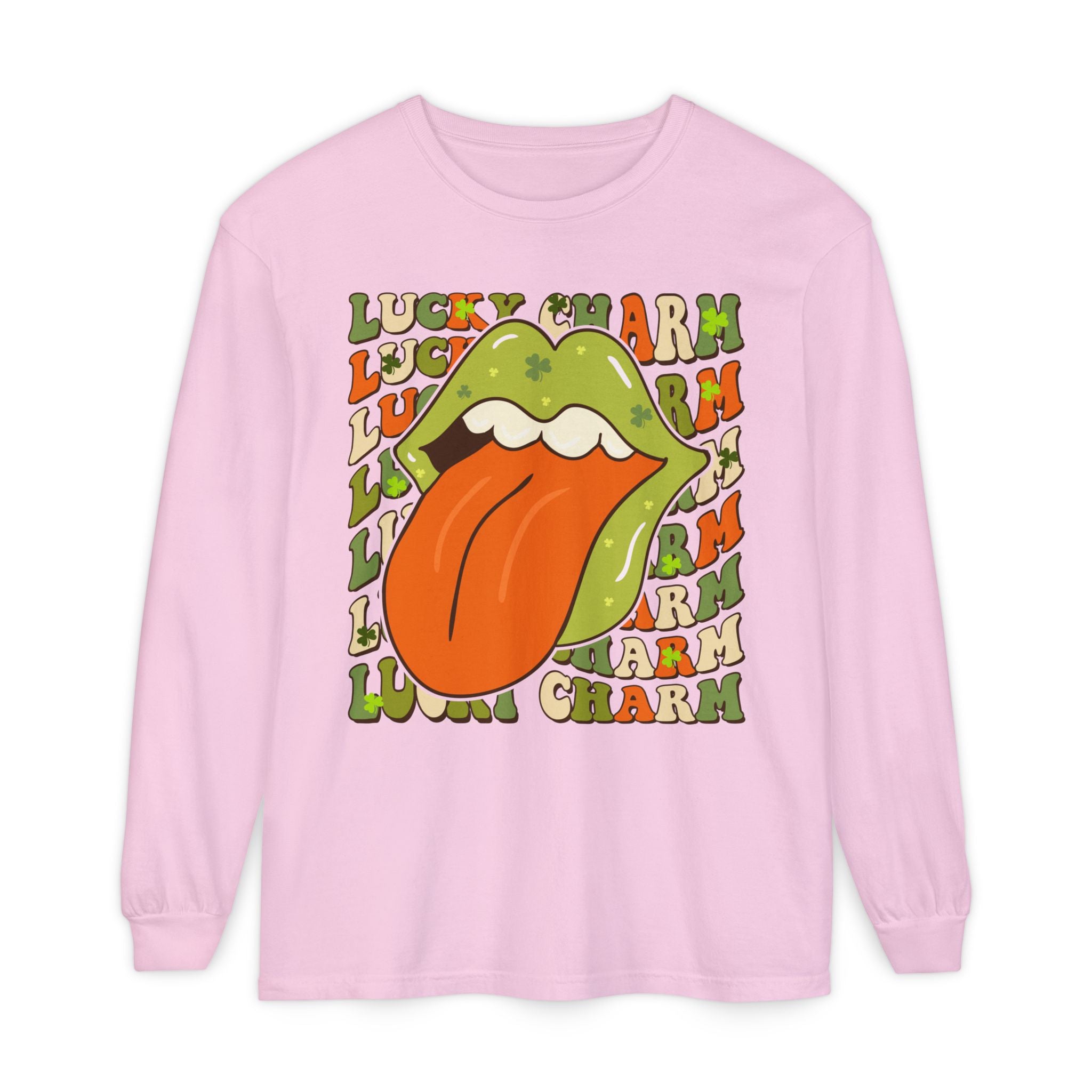 St Patricks Day Lucky Charm Lips Long sleeve T-Shirt, Lucky Shamrock Cute Long Sleeve Shirt, Lucky Irish Shirt, Ireland Drinking Tee