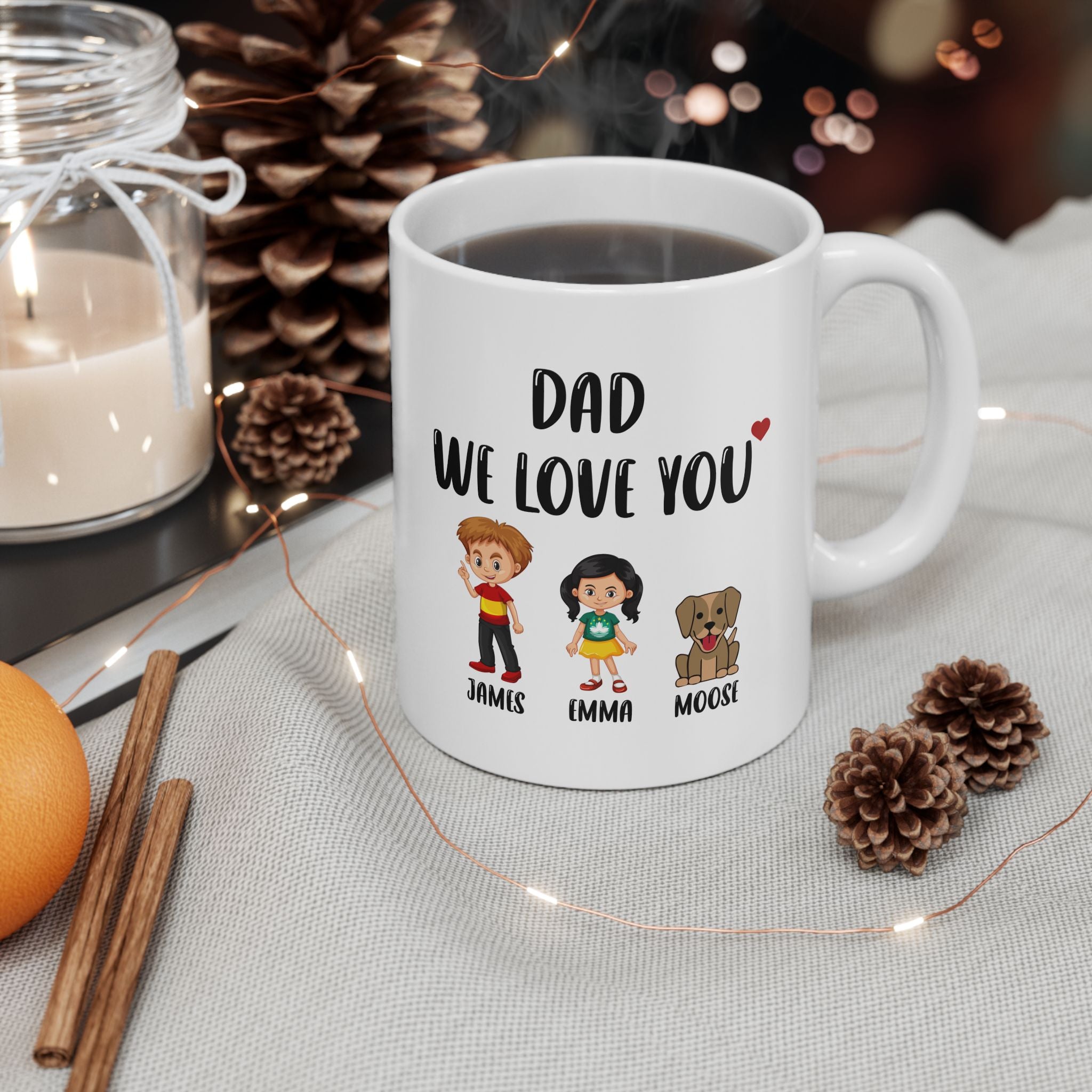 Personalized Father's Day Mug, Custom Children's Names & Illustrations, Unique Coffee Mug for Dad, Father's Day Gift Idea