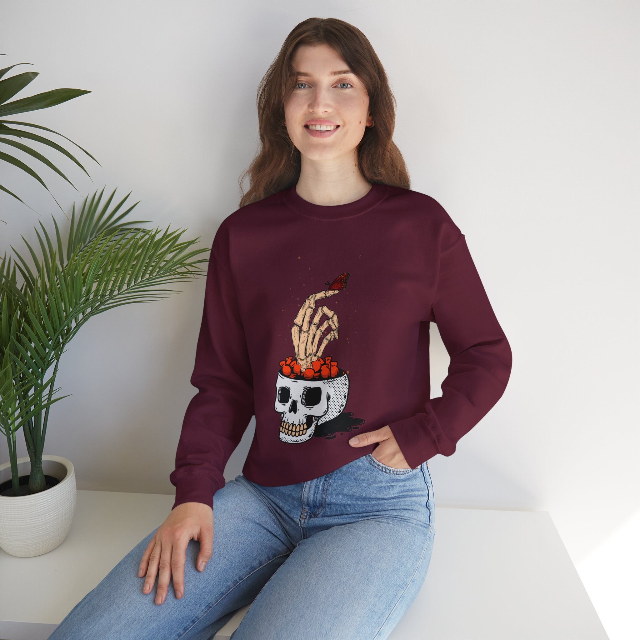 Skull skeleton hand halloween Sweatshirt, Skeleton Hand T-Shirt, Skeleton Shirt, Horror Gift, Skeleton Rock Tee, Rock and Roll Shirt