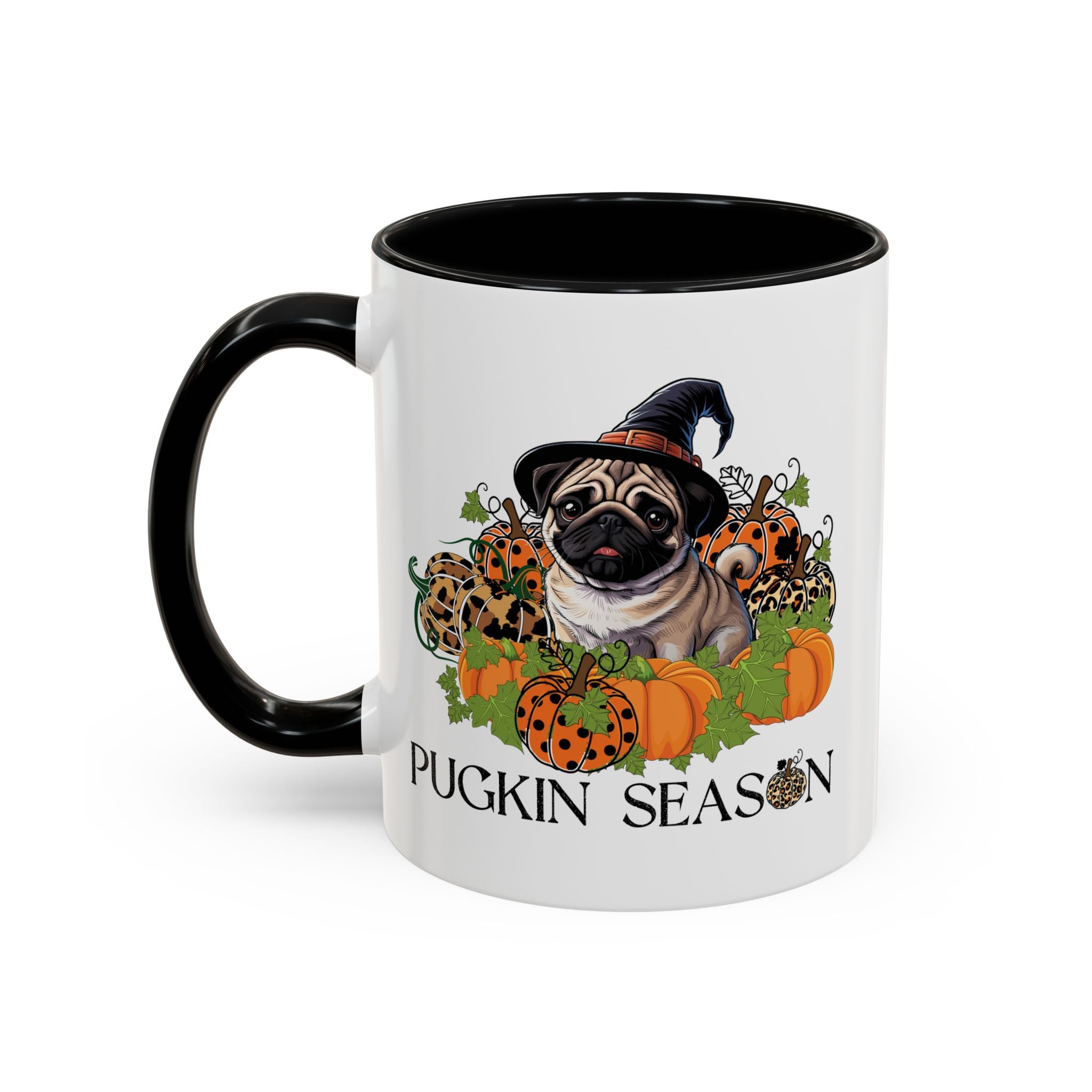 Pugkin Season Cup, Fall Pug Coffee Mug, Leopard Print Pumpkin Gift, Cute Autumn Dog Lover Graphic, Halloween Party Gifts