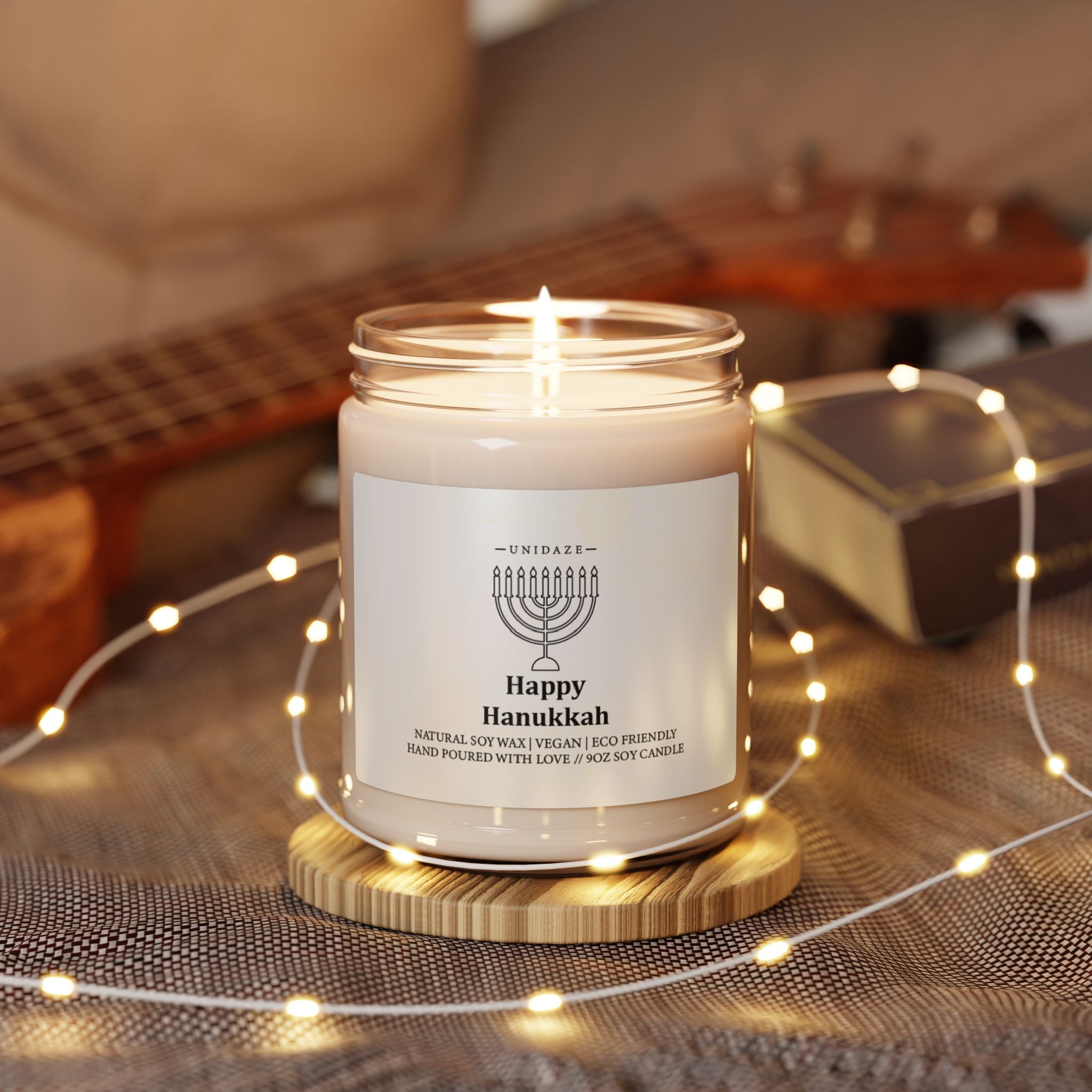 Happy Hanukkah Scented Soy Candle Decor Gift, Jewish Holiday Gift, Festive Of Lights