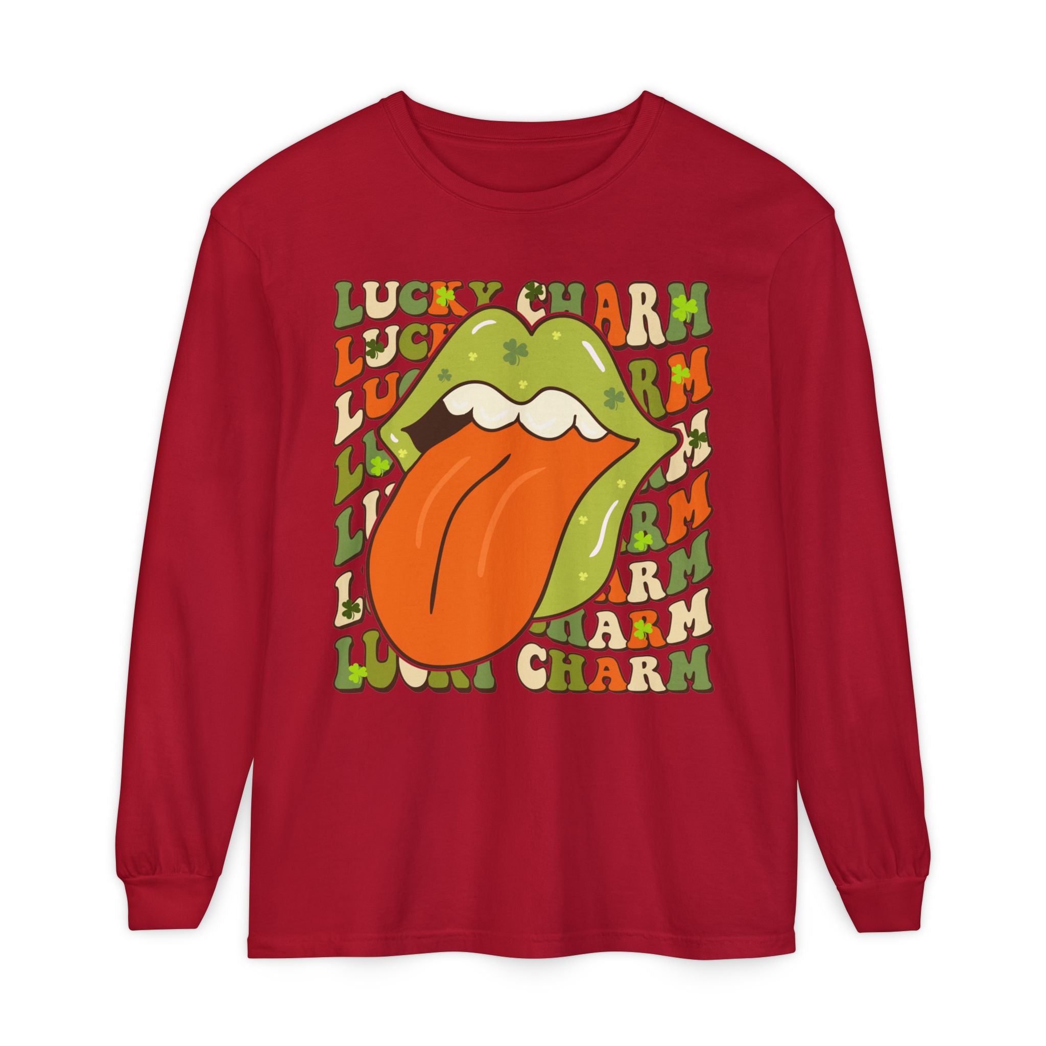 St Patricks Day Lucky Charm Lips Long sleeve T-Shirt, Lucky Shamrock Cute Long Sleeve Shirt, Lucky Irish Shirt, Ireland Drinking Tee