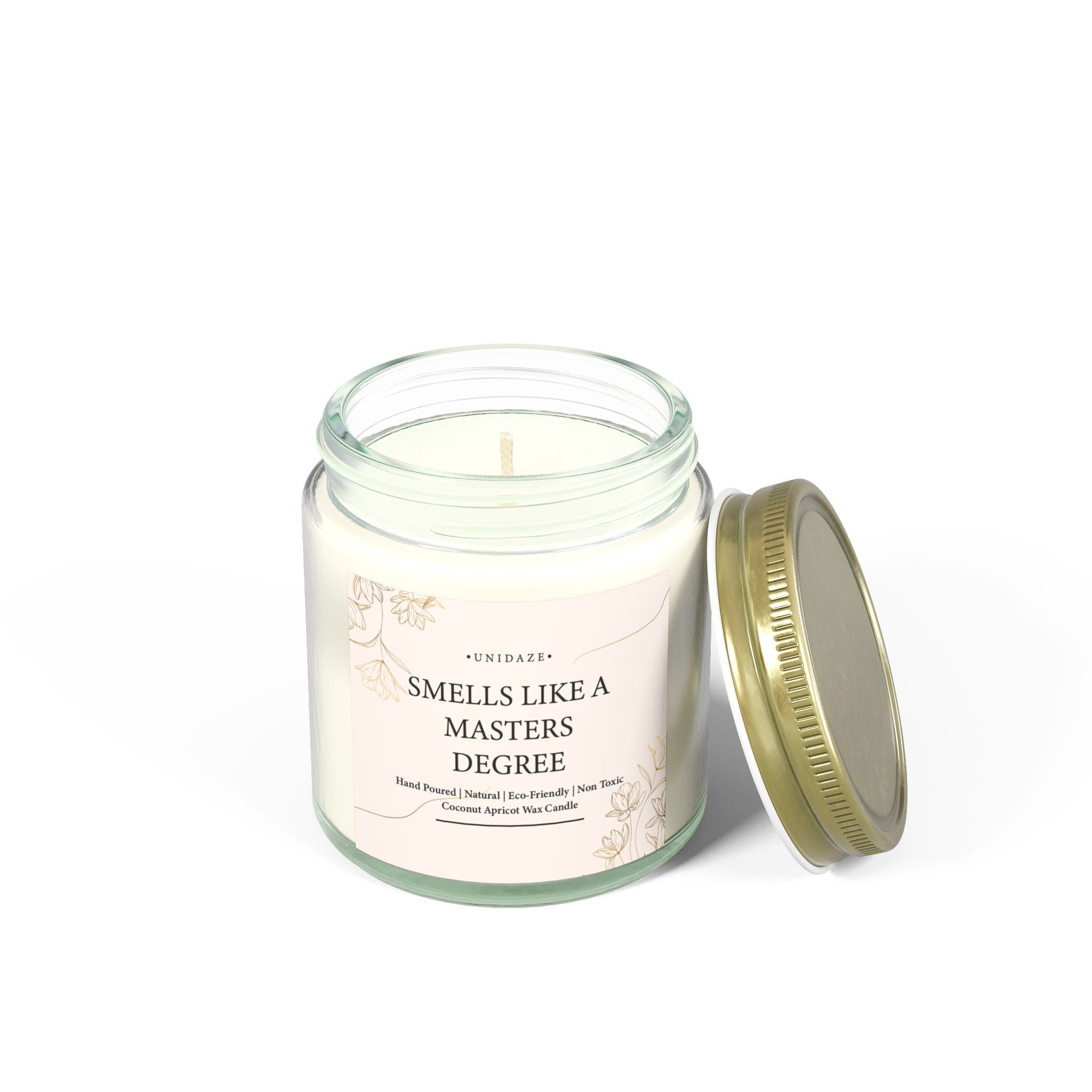 Smells Like A Masters Degree Scented Coconut Candle, Hand Poured 4 oz. 9 oz. Glass Jar, Two Degrees Hotter, Minimal, Graduation Gift, MBA MS MA
