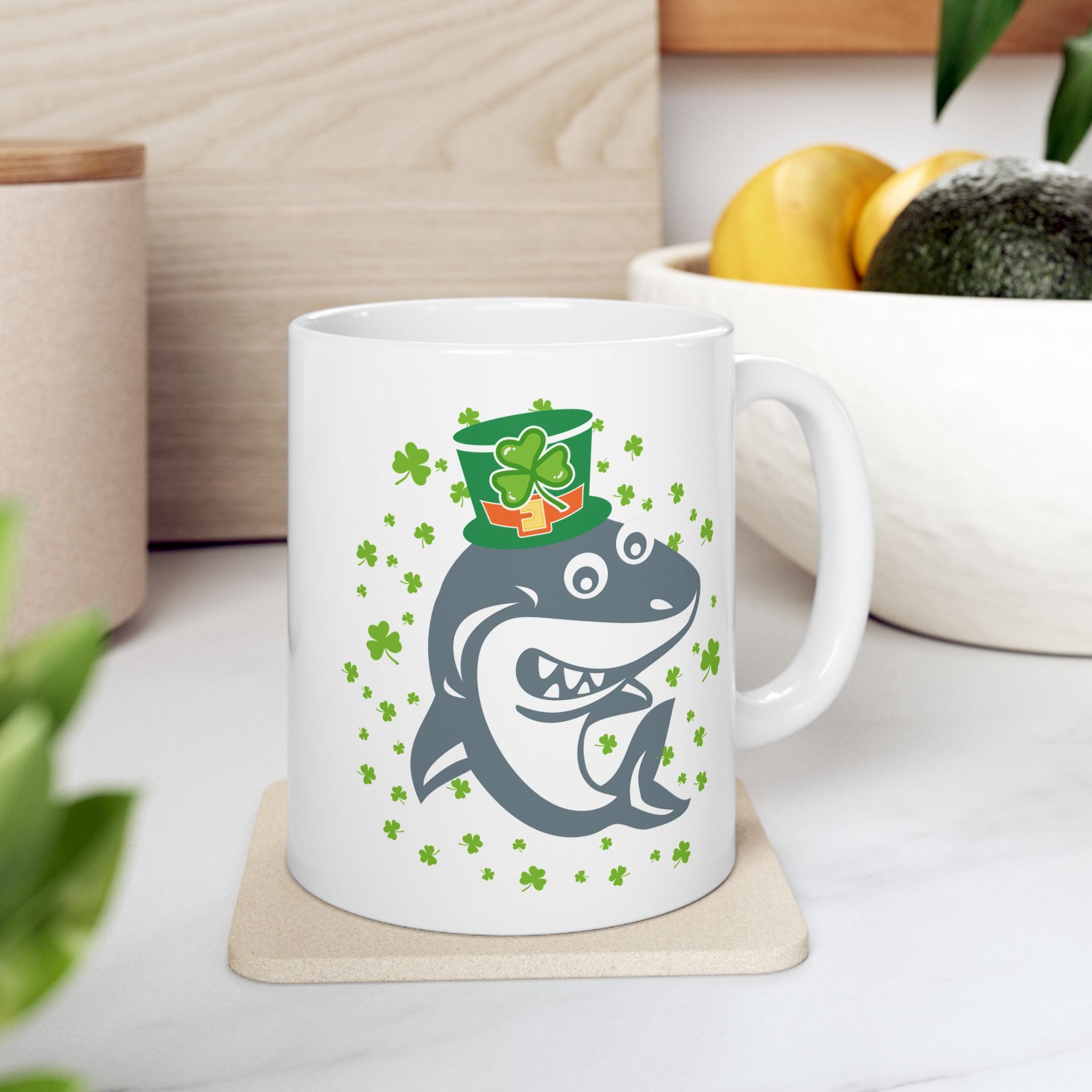 Shamrock Shark Funny St Patrick's Day Coffee Mug, Irish Shark Coffee Mug, St Paddy's Funny Mug For Her, Birthday Present For Him