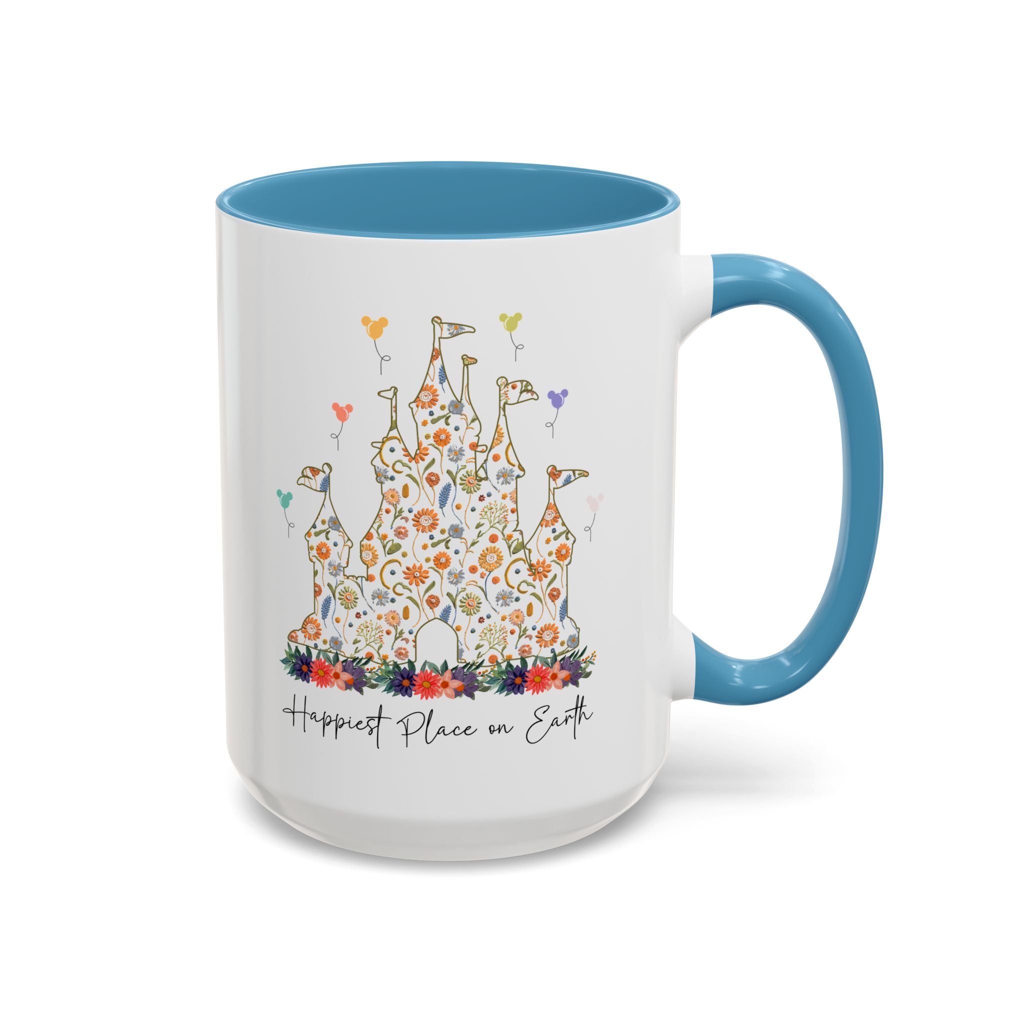 Disney Castle Floral Coffee Mug, Happiest Place on Earth Mug, Vintage Disney Coffee Cup, Magic Kingdom Mug