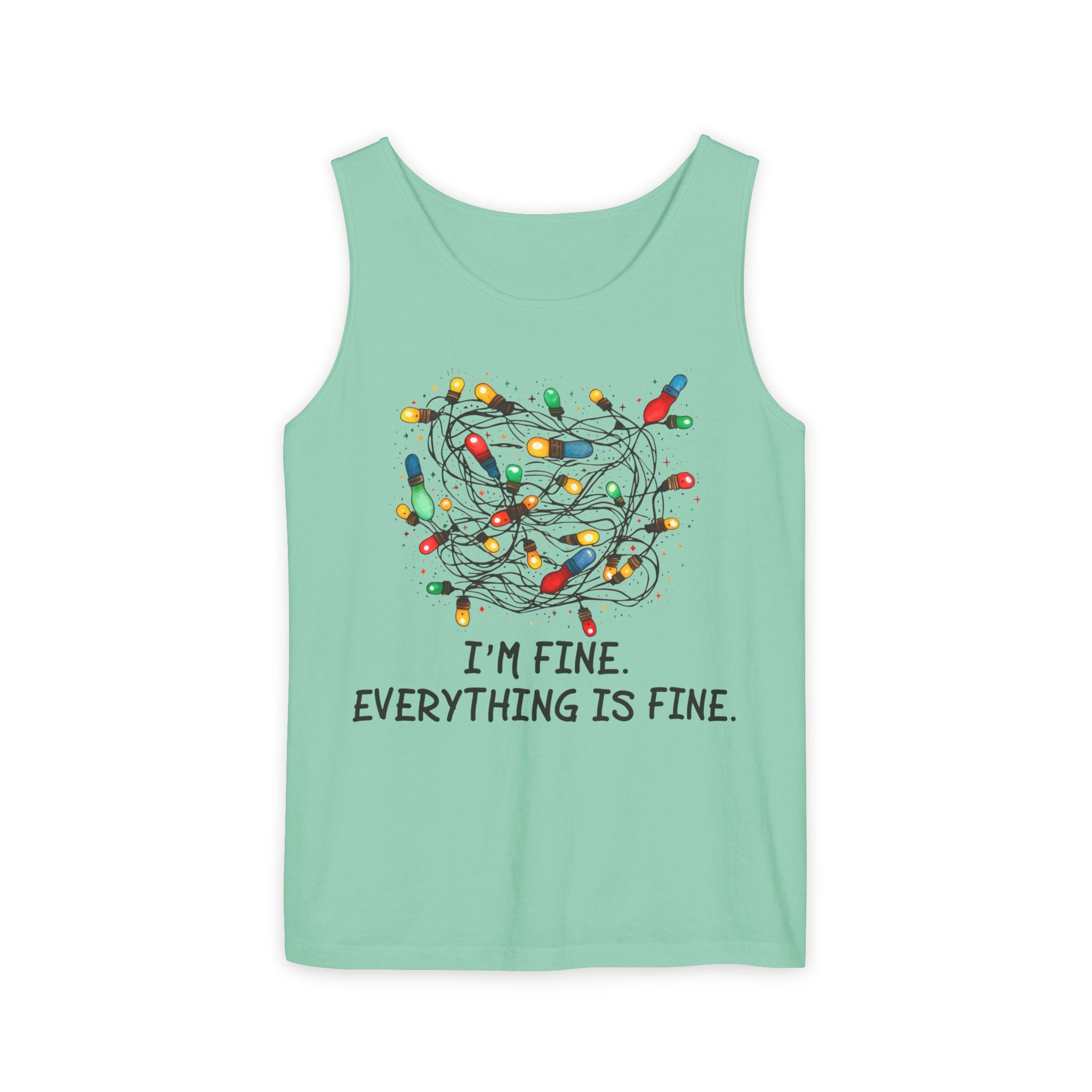 I'm Fine Everything is Fine Tank Top, Tangled Christmas Lights Tank Top, Unisex Xmas Graphic Tee, Christmas Lights Tank top