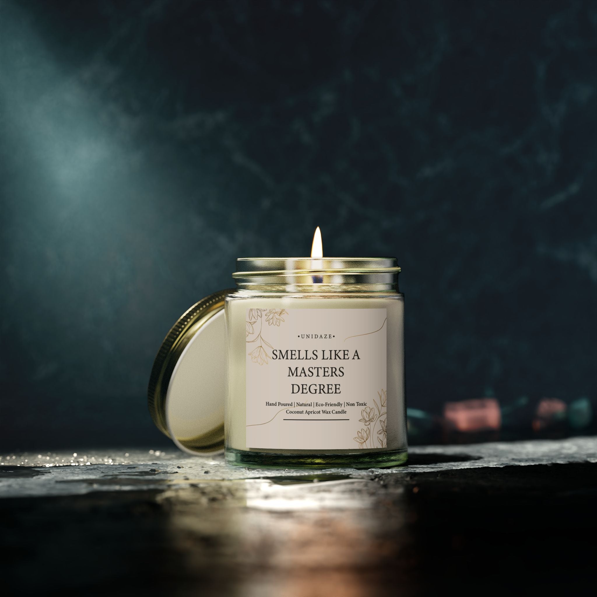 Smells Like A Masters Degree Scented Coconut Candle, Hand Poured 4 oz. 9 oz. Glass Jar, Two Degrees Hotter, Minimal, Graduation Gift, MBA MS MA
