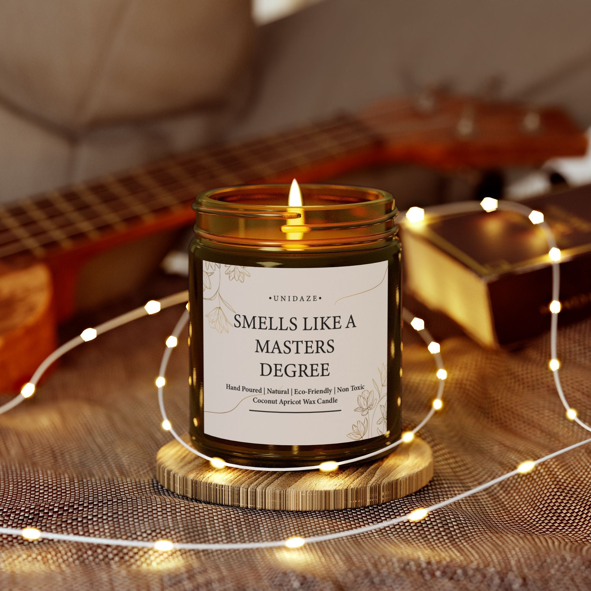 Smells Like A Masters Degree Scented Coconut Candle, Hand Poured 4 oz. 9 oz. Glass Jar, Two Degrees Hotter, Minimal, Graduation Gift, MBA MS MA