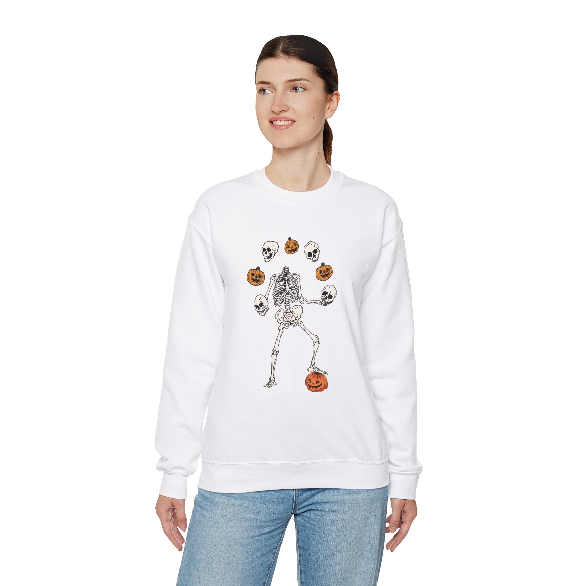 Dancing Skeleton Sweatshirt, Pumpkin Sweater, Pumpkin Skeleton Shirt, Fall Sweatshirt, Halloween Party Sweatshirt, Spooky Season Sweatshirt