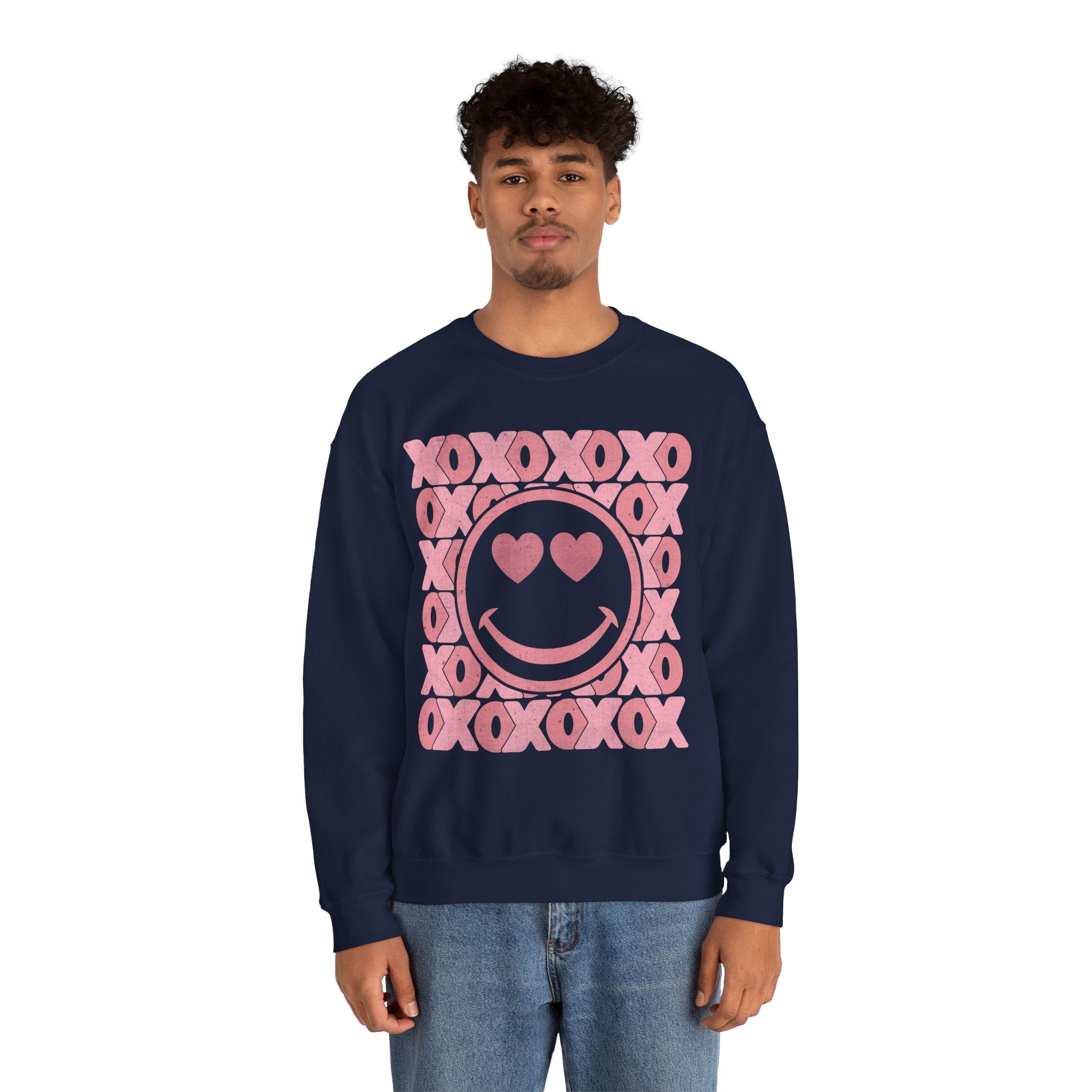 XOXO Smiley Face Sweatshirt, Valentines Smile Shirt, Retro Happy Face Crewneck, Trendy Sweatshirt, Cute Valentines Outfit