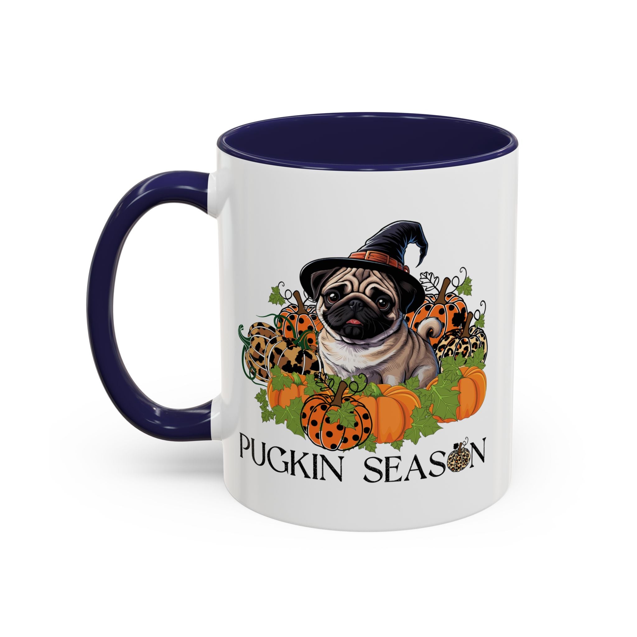 Pugkin Season Cup, Fall Pug Coffee Mug, Leopard Print Pumpkin Gift, Cute Autumn Dog Lover Graphic, Halloween Party Gifts