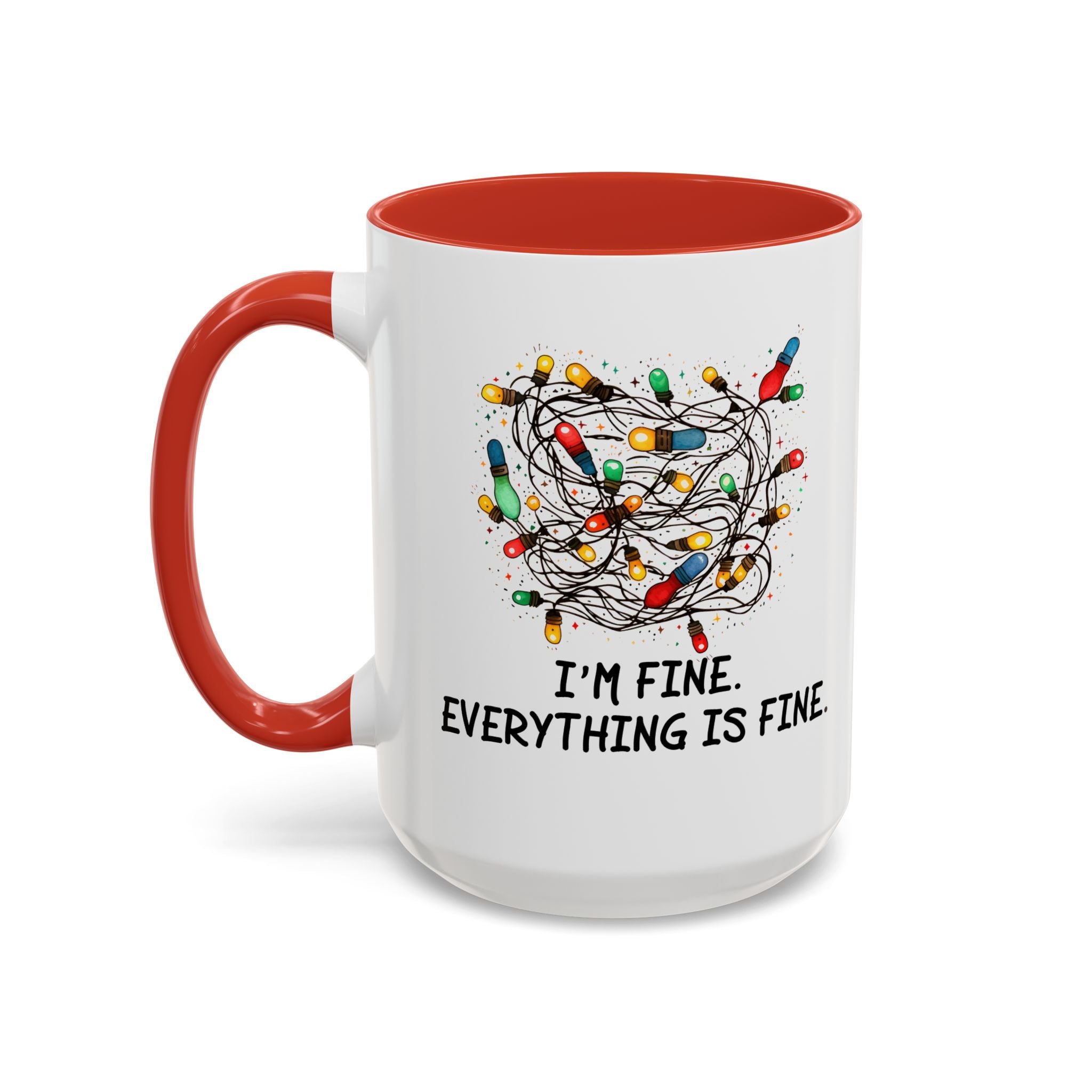 I'm Fine Everything Is Fine Christmas Mug, Christmas Lights Mug, Funny Coffee Mug, Tangled Lights, Crazy Shopping Christmas Mug, Madness