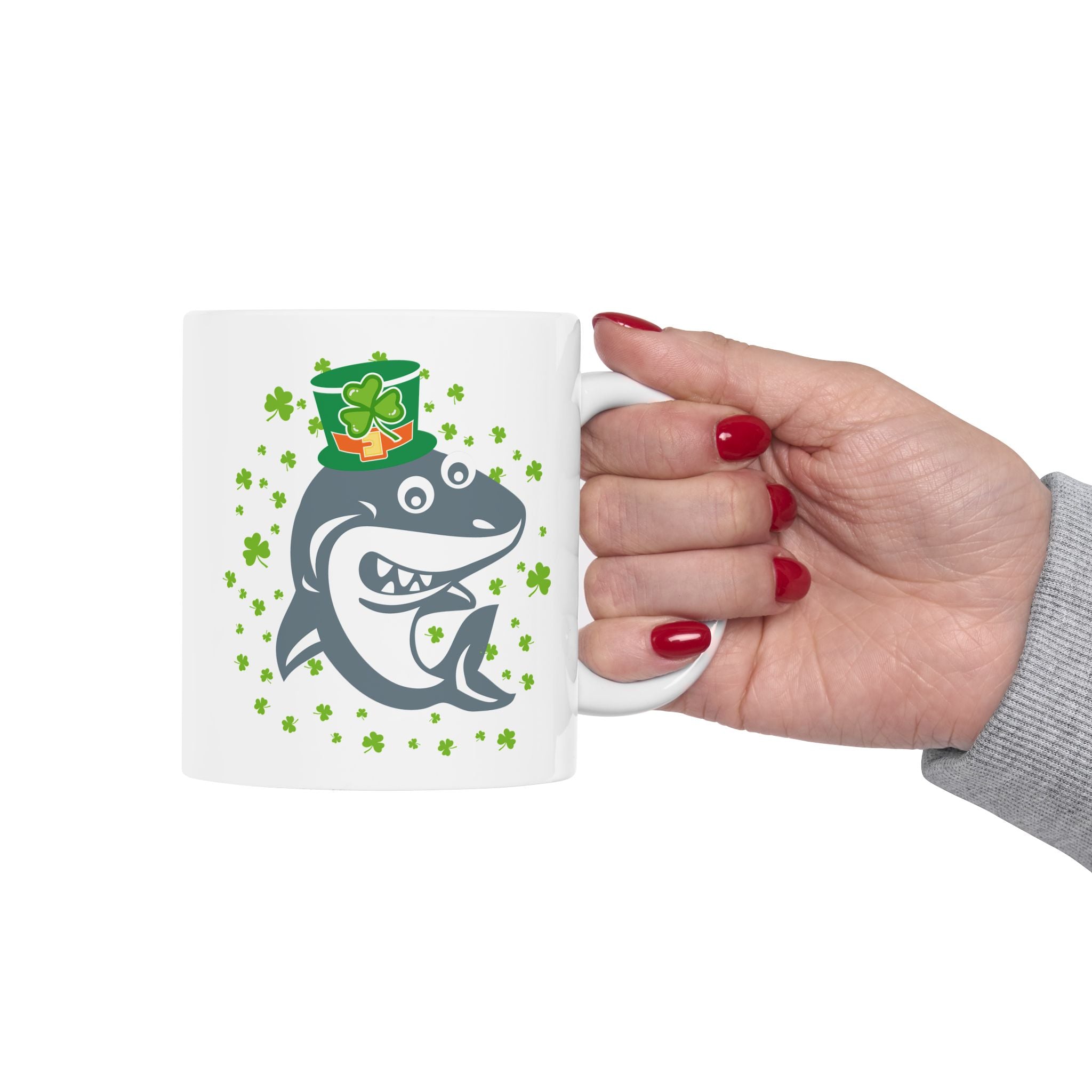 Shamrock Shark Funny St Patrick's Day Coffee Mug, Irish Shark Coffee Mug, St Paddy's Funny Mug For Her, Birthday Present For Him