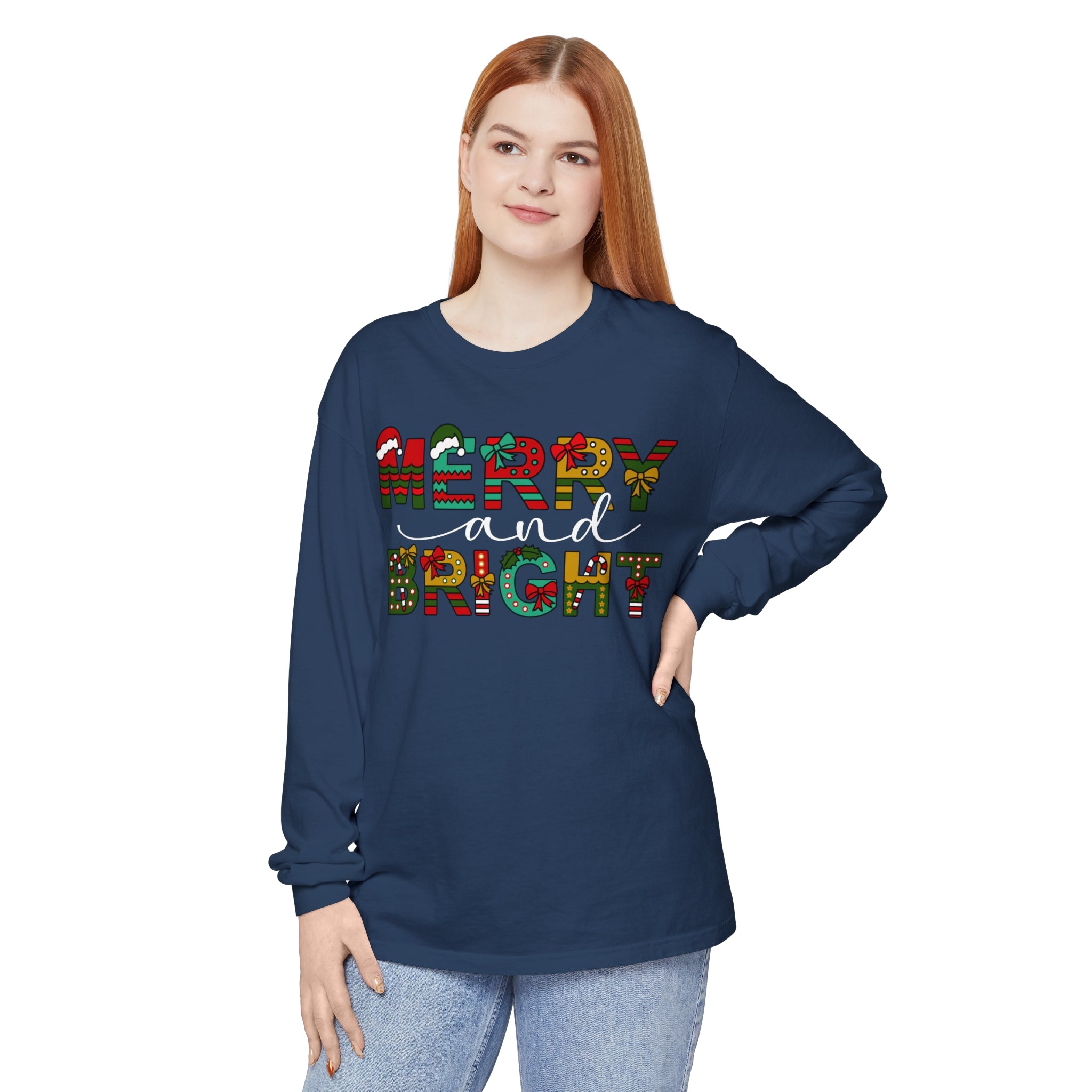 Merry and Bright Christmas Long Sleeve Shirts Christmas Shirts For Women Merry and Bright Shirt Cute Festive Gift Festive Holiday Shirts Cute XMAS Gift