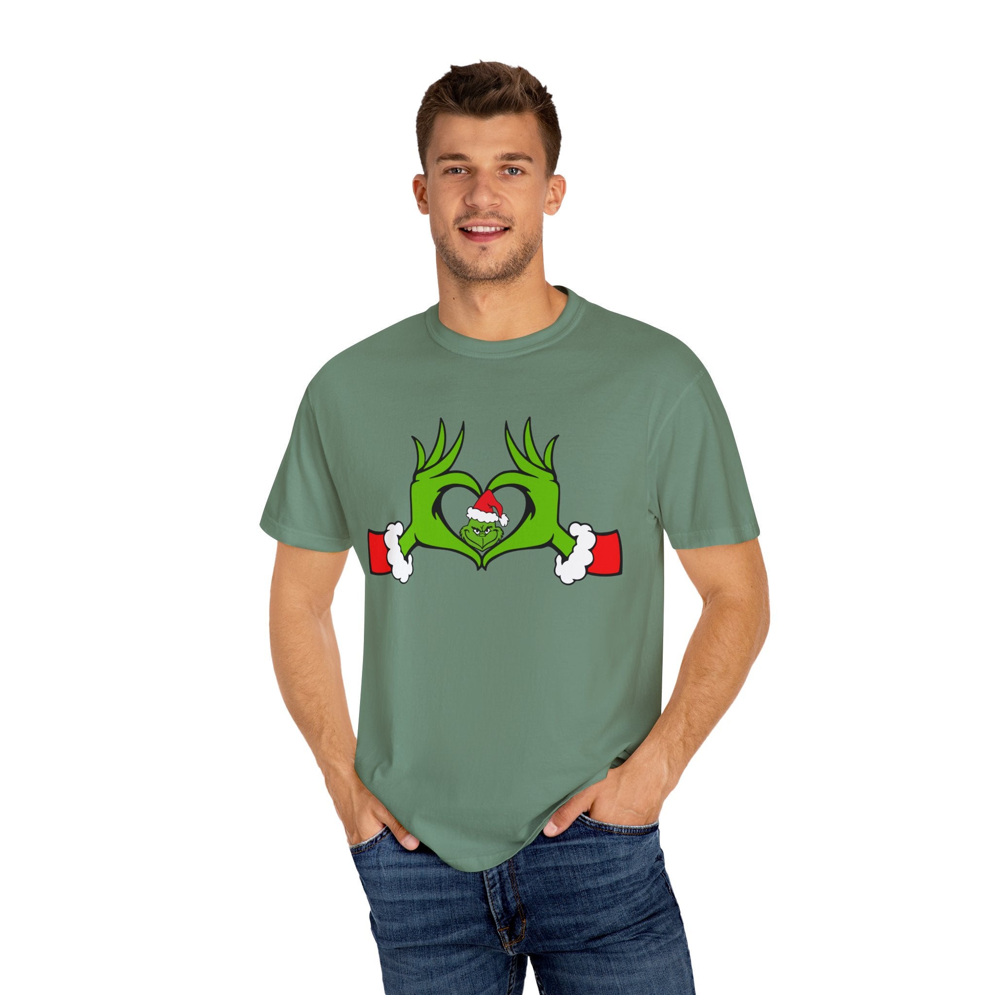 Grinch Heart Hands Graphic Tees, Grinch T-Shirt, Christmas Shirt, Xmas Clothing, Holiday T Shirts, Christmas Gifts, Christmas Party Shirt, Grinchmas T-shirt